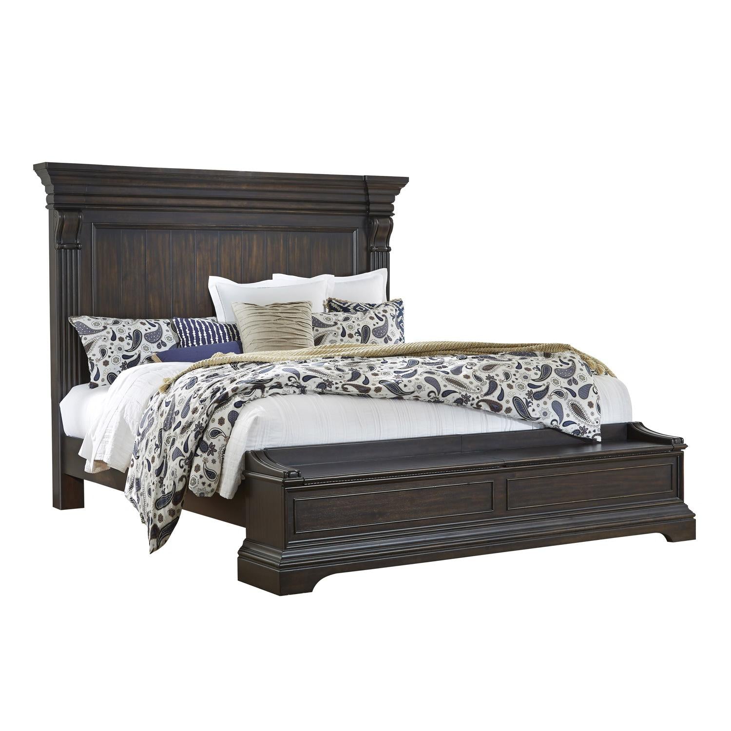 Pulaski Caldwell King Panel Bed with Blanket Chest Footboard in Dark Wood - Luxury Home Furniture (MI)