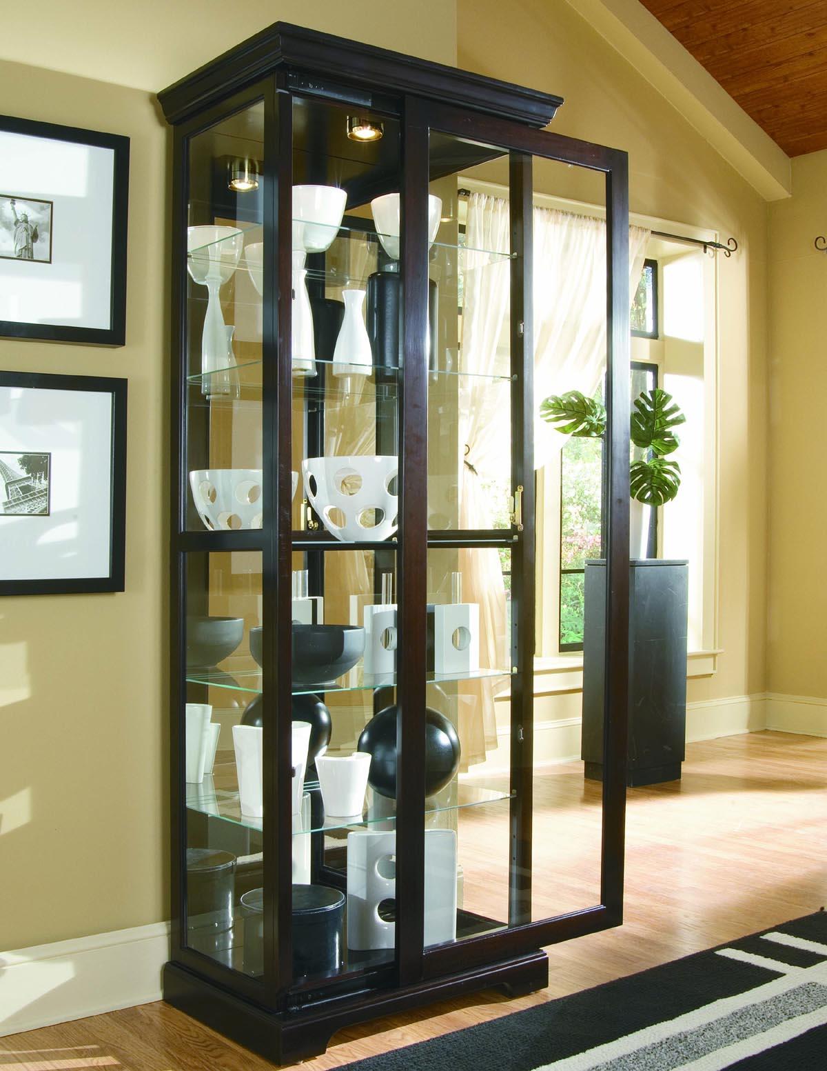 Pulaski Chocolate Cherry II Two Way Sliding Door Curio - Luxury Home Furniture (MI)