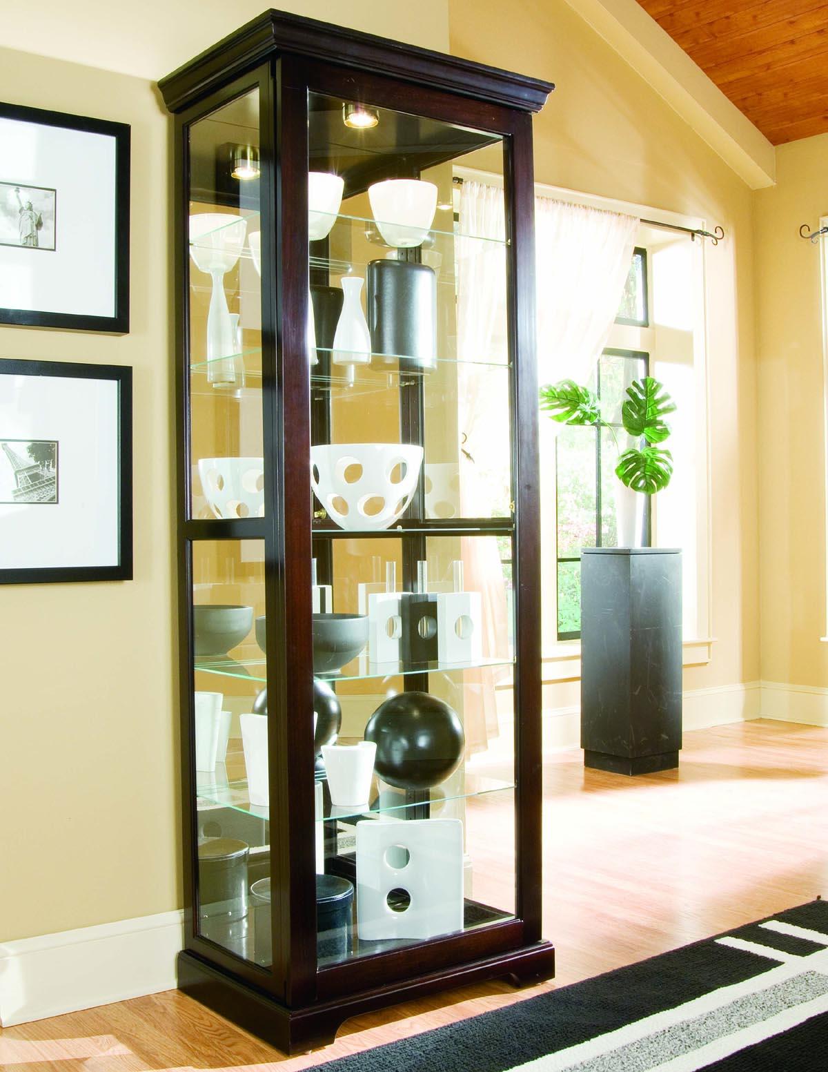 Pulaski Chocolate Cherry II Two Way Sliding Door Curio - Luxury Home Furniture (MI)