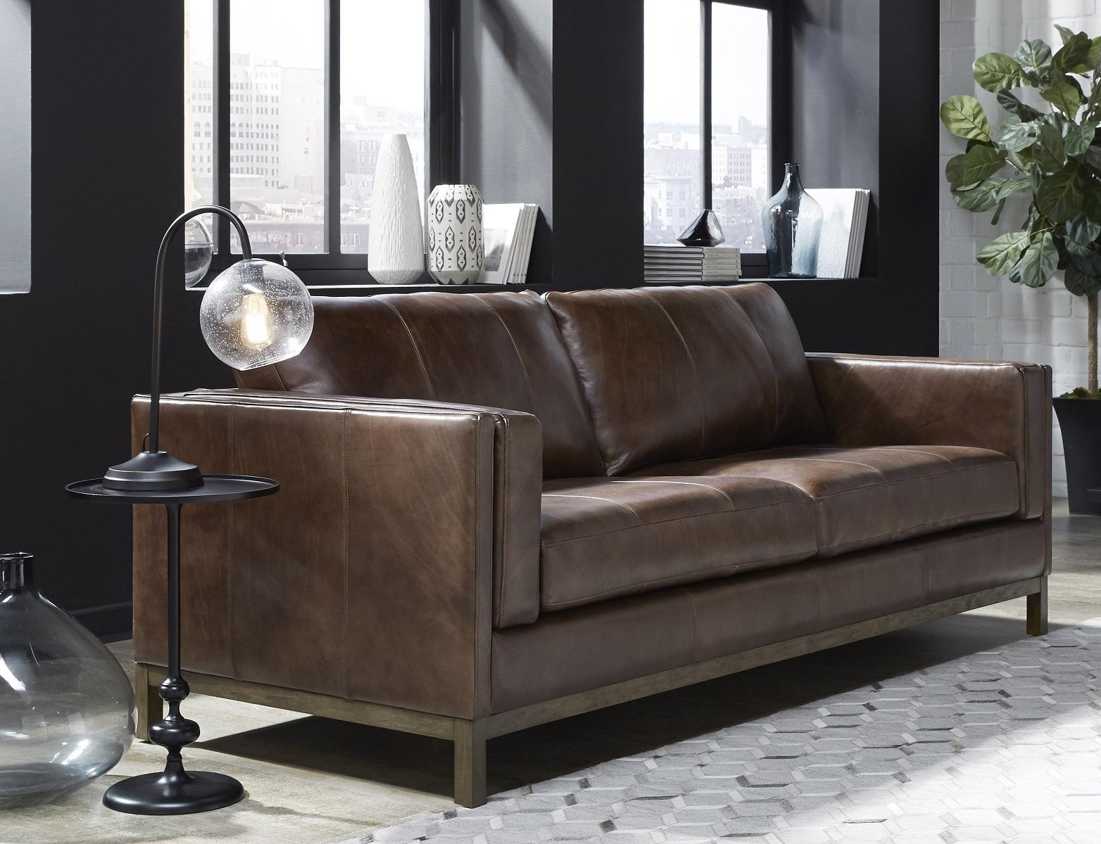 Pulaski Drake Leather Sofa in Brown - Luxury Home Furniture (MI)