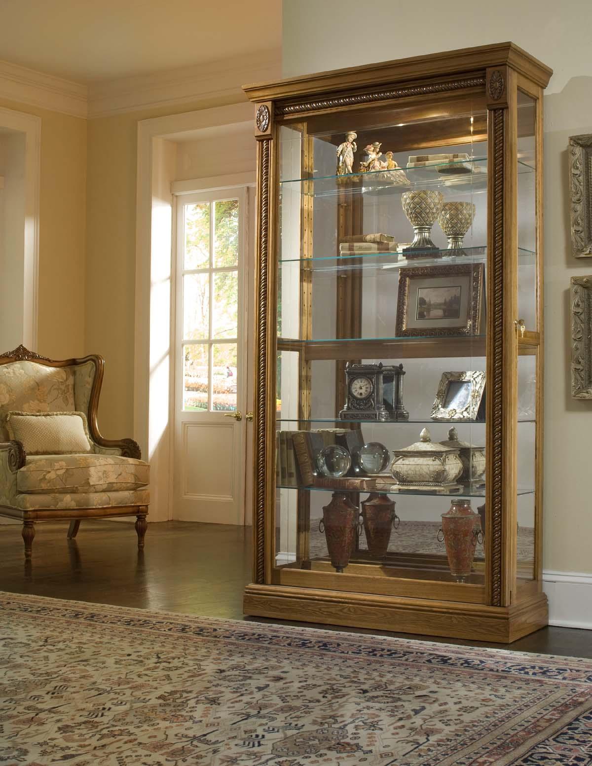 Pulaski Estate Oak Two Way Sliding Door Curio - Luxury Home Furniture (MI)