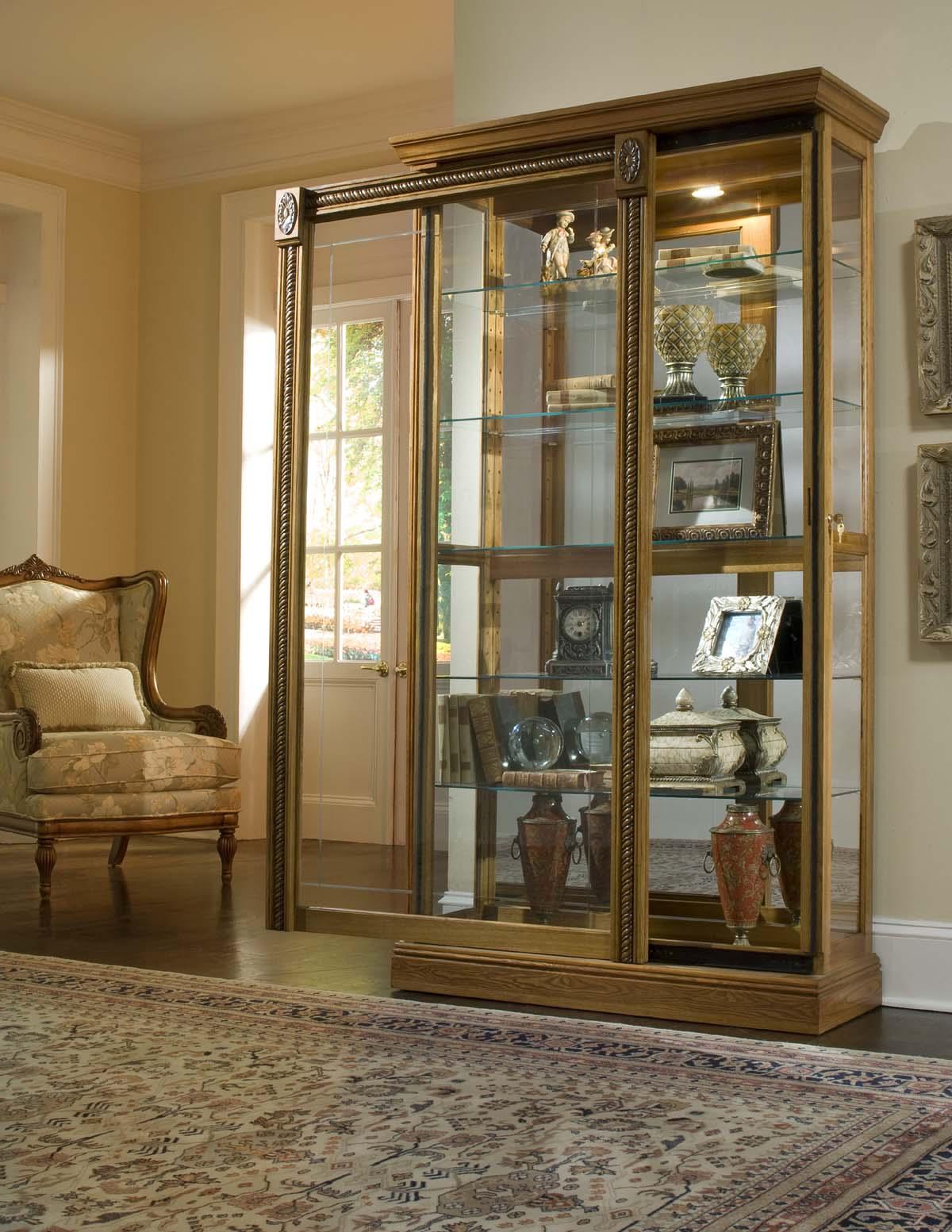 Pulaski Estate Oak Two Way Sliding Door Curio - Luxury Home Furniture (MI)