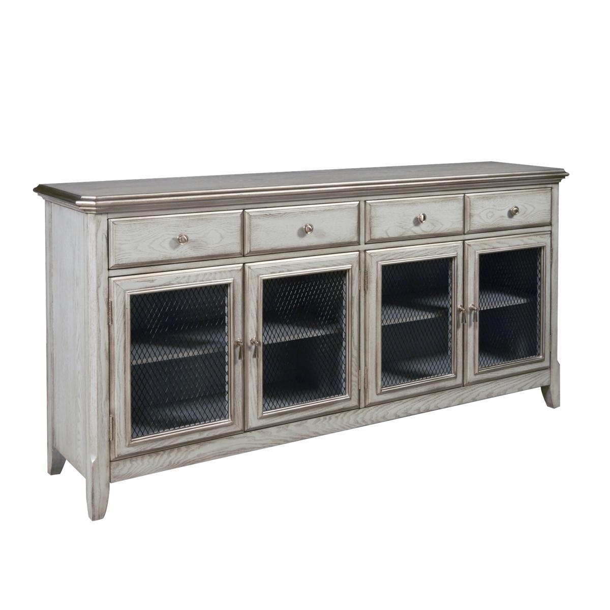 Pulaski Farmhouse Credenza with Wire Mesh Door Inserts in Soft Periwinkle Blue - Luxury Home Furniture (MI)