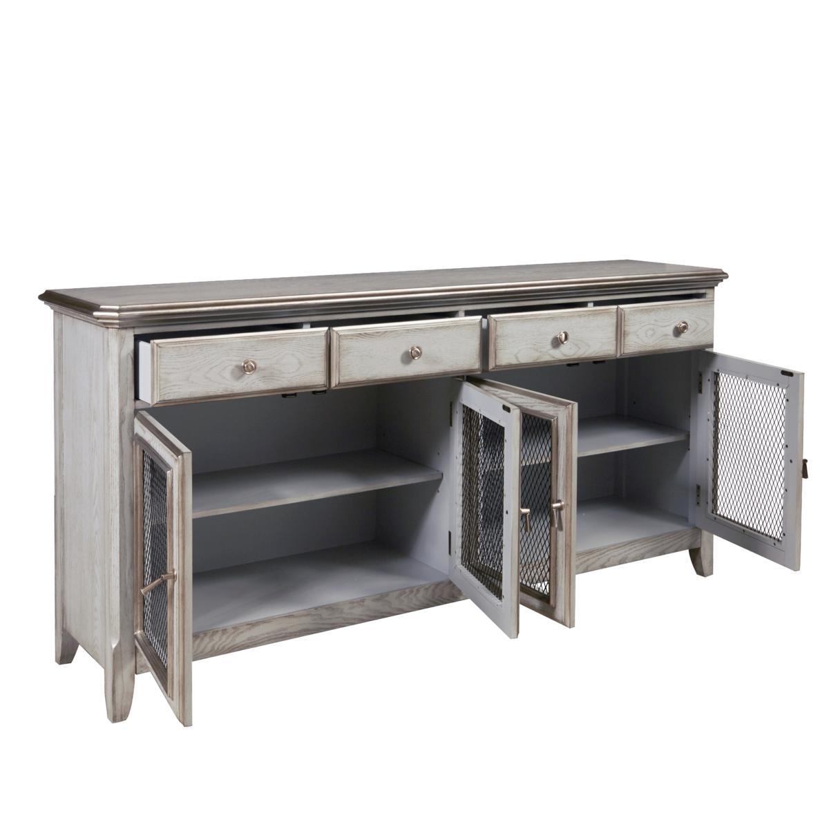 Pulaski Farmhouse Credenza with Wire Mesh Door Inserts in Soft Periwinkle Blue - Luxury Home Furniture (MI)