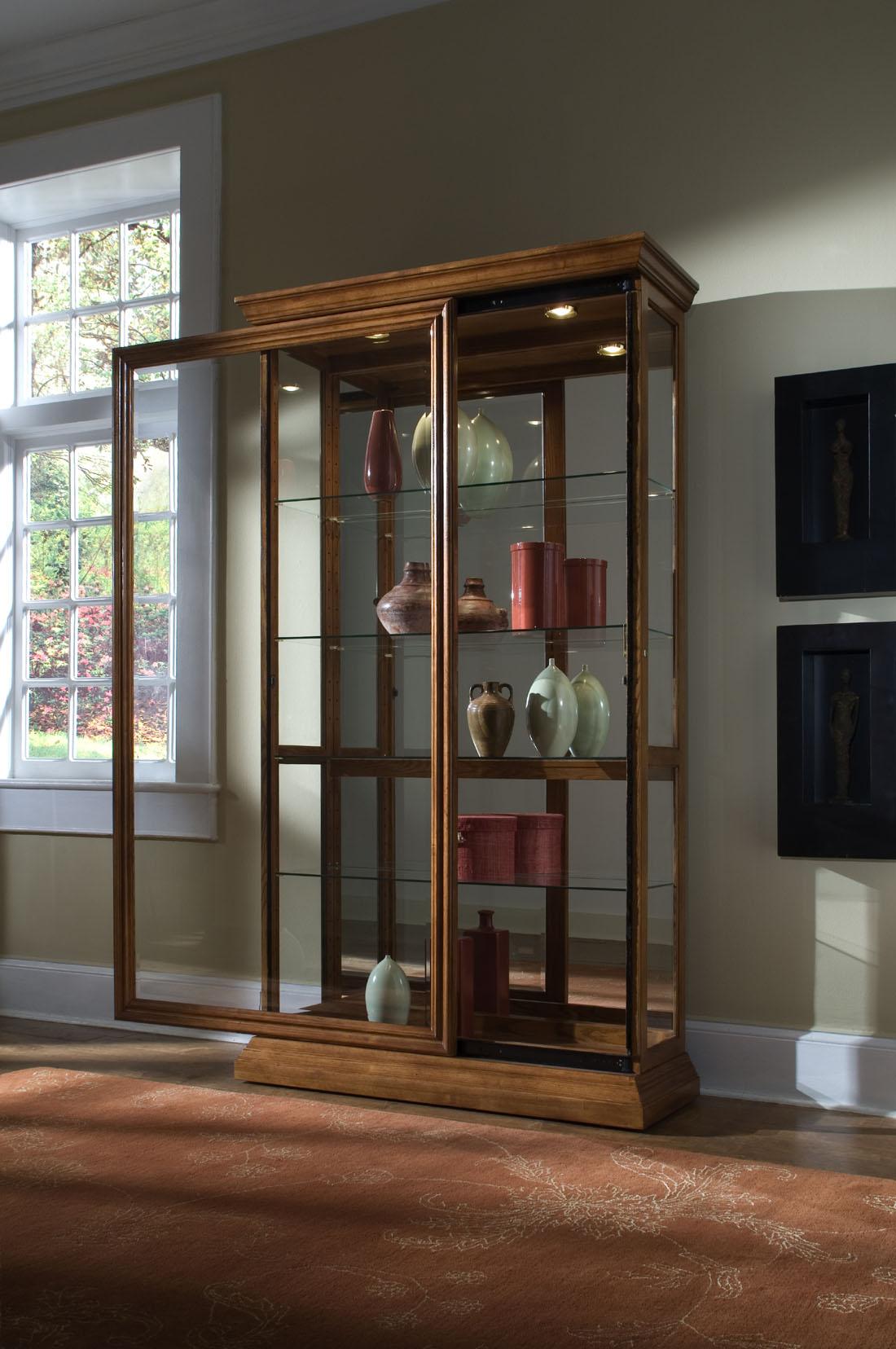 Pulaski Golden Oak Two Way Sliding Door Curio - Luxury Home Furniture (MI)