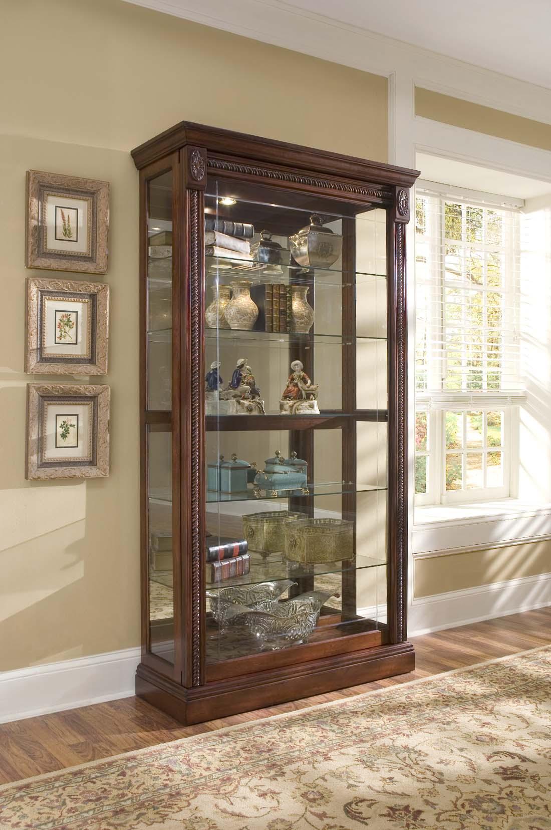 Pulaski Medallion Cherry Two Way Sliding Door Curio - Luxury Home Furniture (MI)