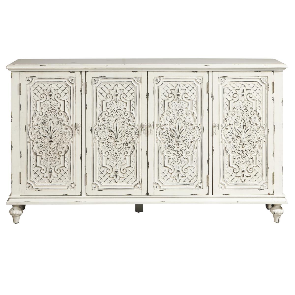 Pulaski Ornate Four Door White Credenza - Luxury Home Furniture (MI)
