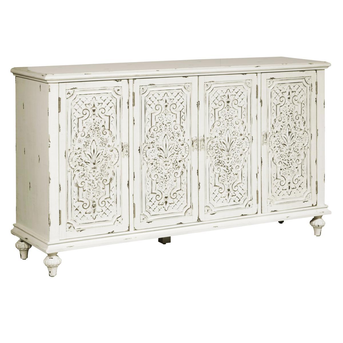 Pulaski Ornate Four Door White Credenza - Luxury Home Furniture (MI)