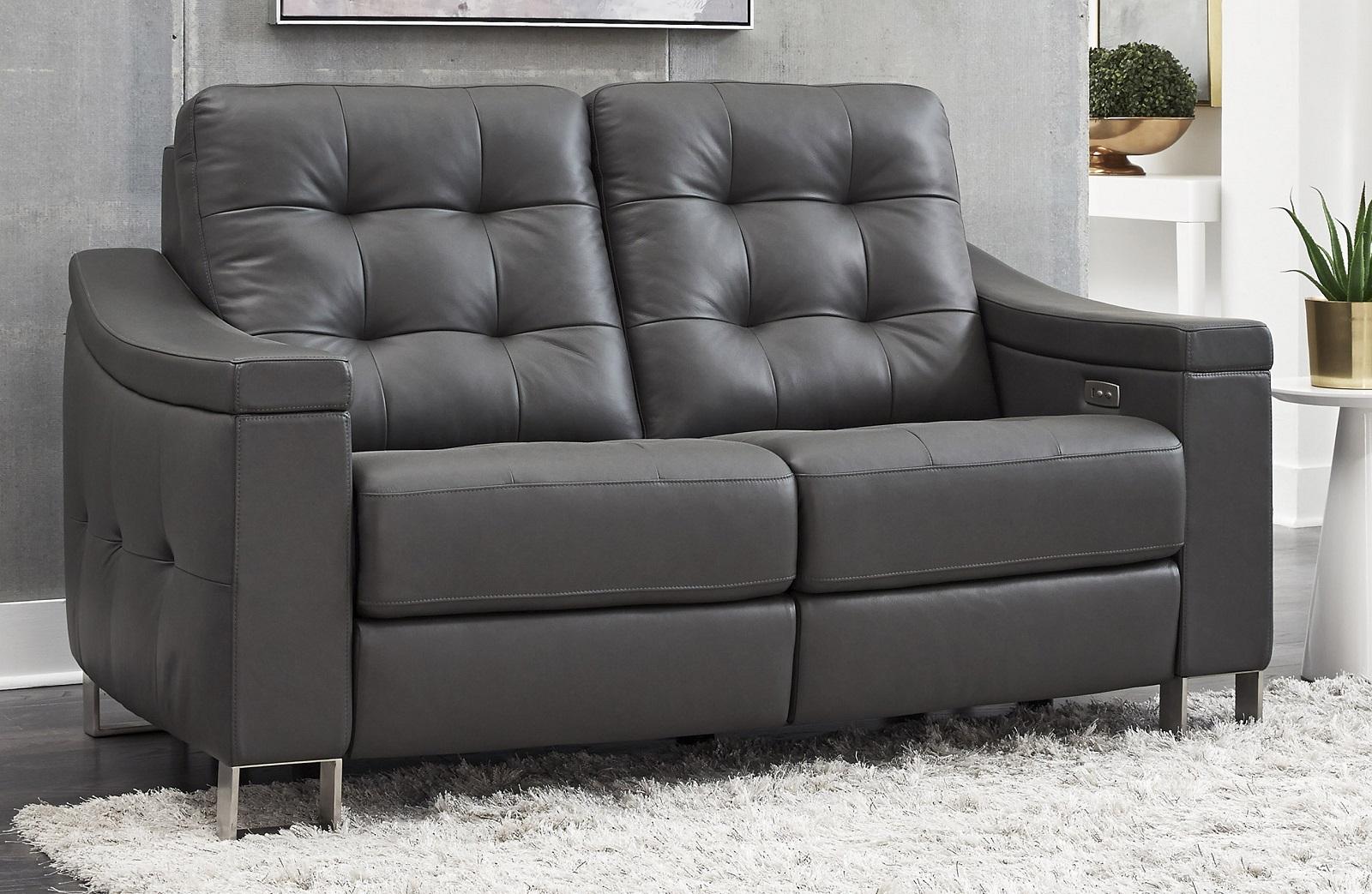 Pulaski Parker Leather Reclining Loveseat in Supple Gray - Luxury Home Furniture (MI)