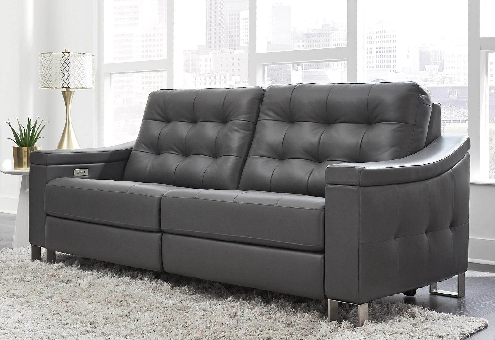 Pulaski Parker Leather Reclining Sofa in Supple Gray - Luxury Home Furniture (MI)