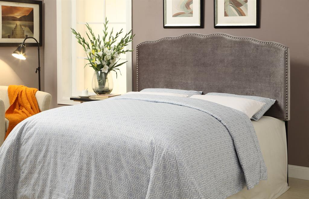 Pulaski Queen Nailhead Shaped Upholstered Headboard in Velvet Shmer - Luxury Home Furniture (MI)