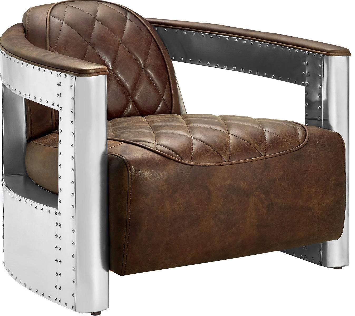 Pulaski Riveted Leather Aviation Arm Chair in Barrel Brown - Luxury Home Furniture (MI)