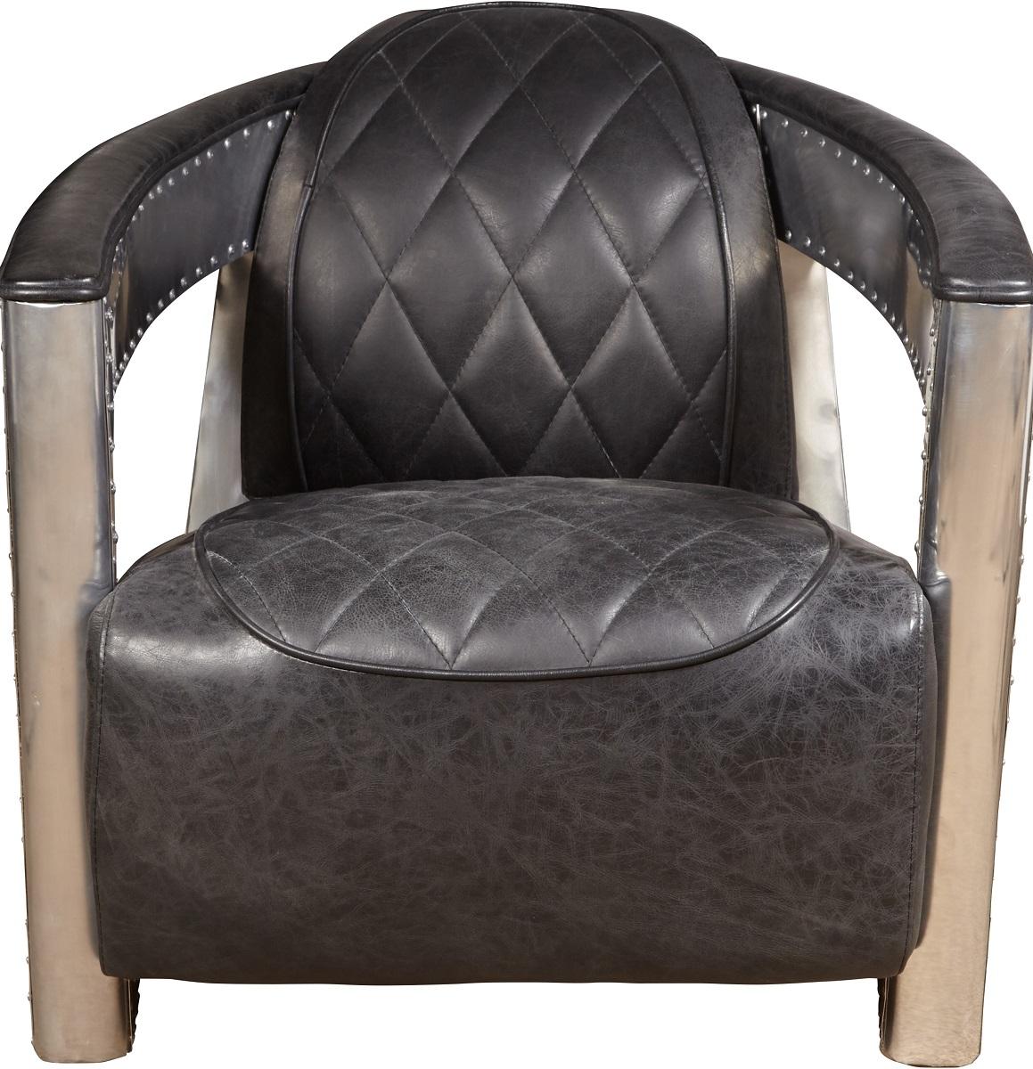 Pulaski Riveted Leather Aviation Arm Chair in Charcoal Black - Luxury Home Furniture (MI)
