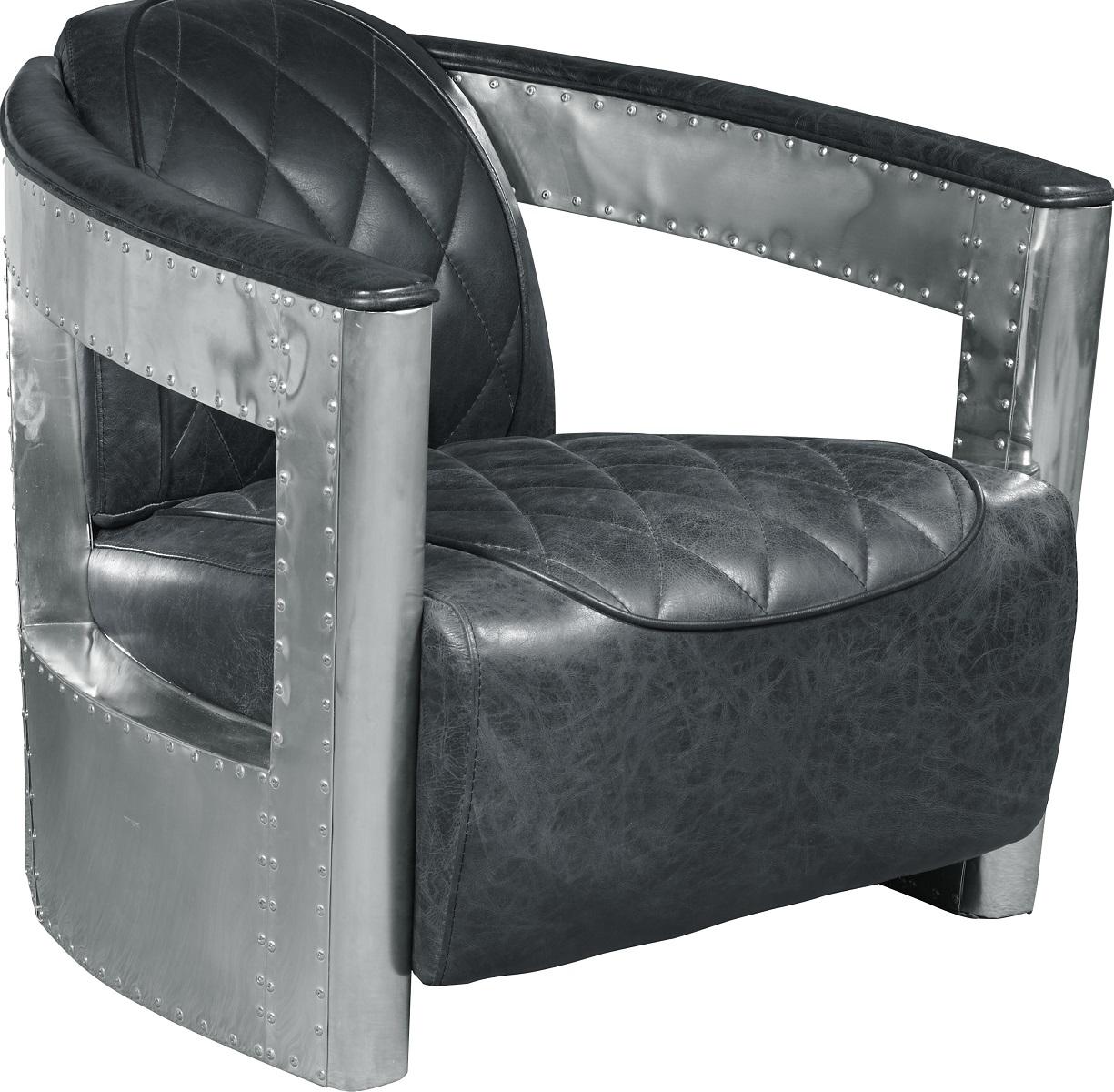 Pulaski Riveted Leather Aviation Arm Chair in Charcoal Black - Luxury Home Furniture (MI)