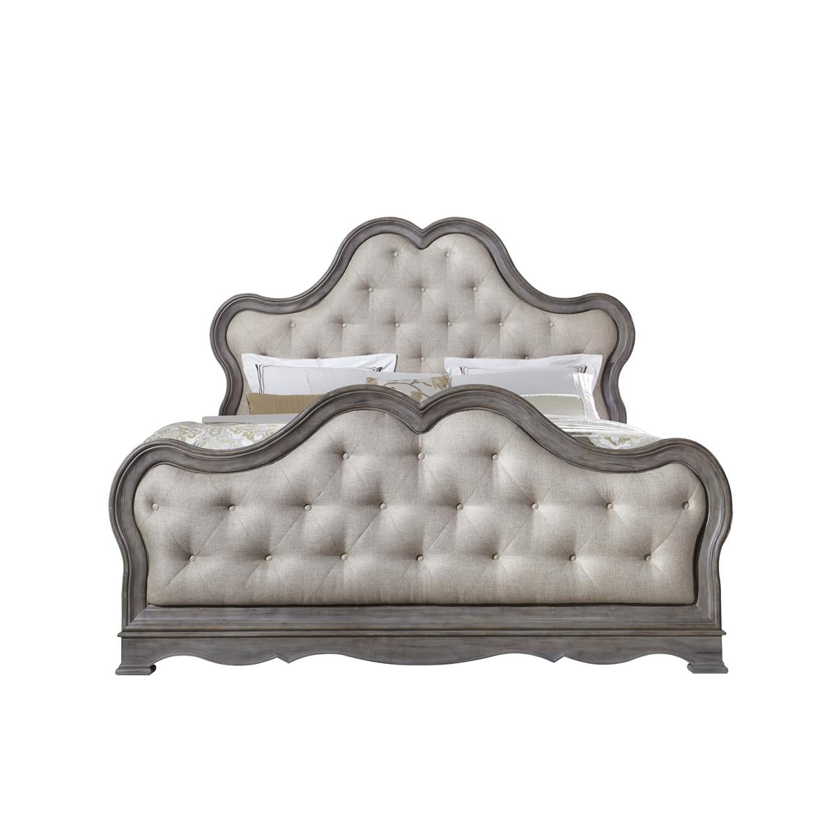 Pulaski Simply Charming California King Tufted Upholstered Bed in Light Wood - Luxury Home Furniture (MI)
