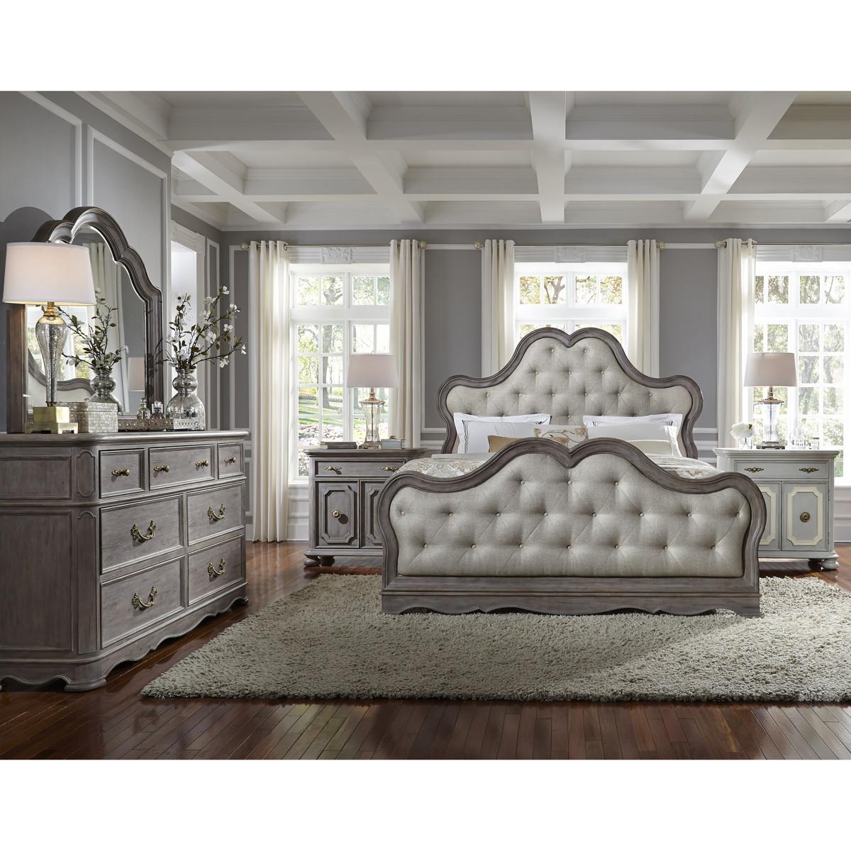 Pulaski Simply Charming California King Tufted Upholstered Bed in Light Wood - Luxury Home Furniture (MI)