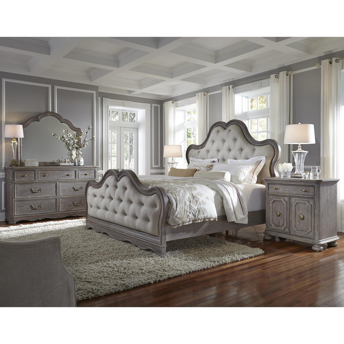 Pulaski Simply Charming King Tufted Upholstered Bed in Light Wood - Luxury Home Furniture (MI)