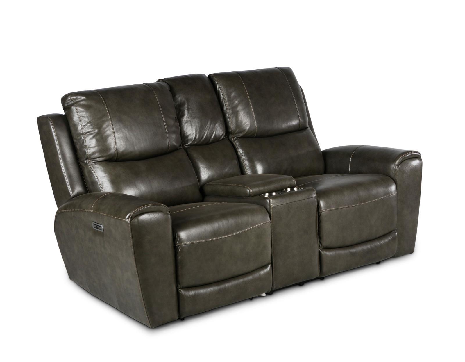 Steve Silver Laurel Leather Dual Power Reclining Console Loveseat in Grey - Luxury Home Furniture (MI)
