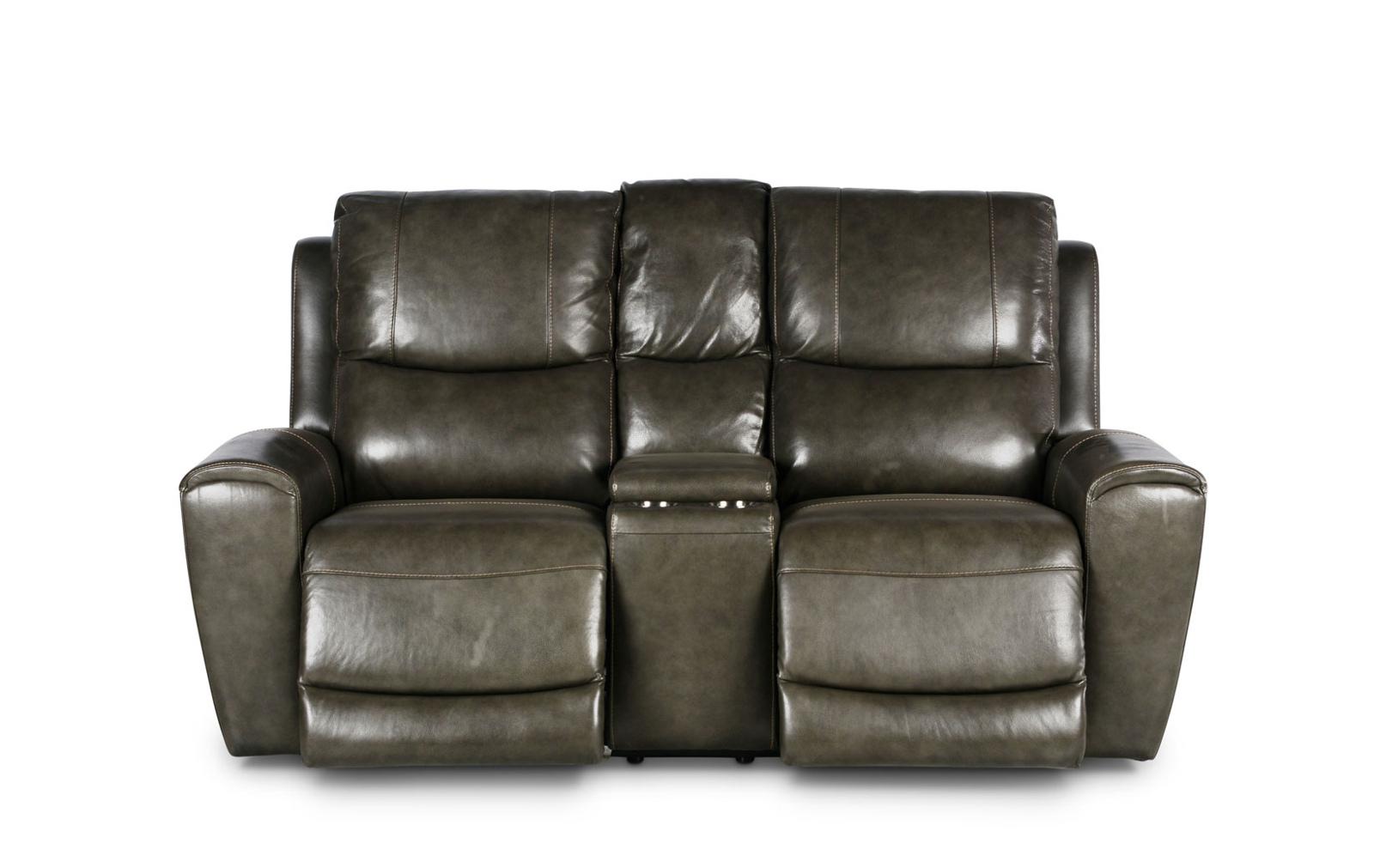 Steve Silver Laurel Leather Dual Power Reclining Console Loveseat in Grey - Luxury Home Furniture (MI)