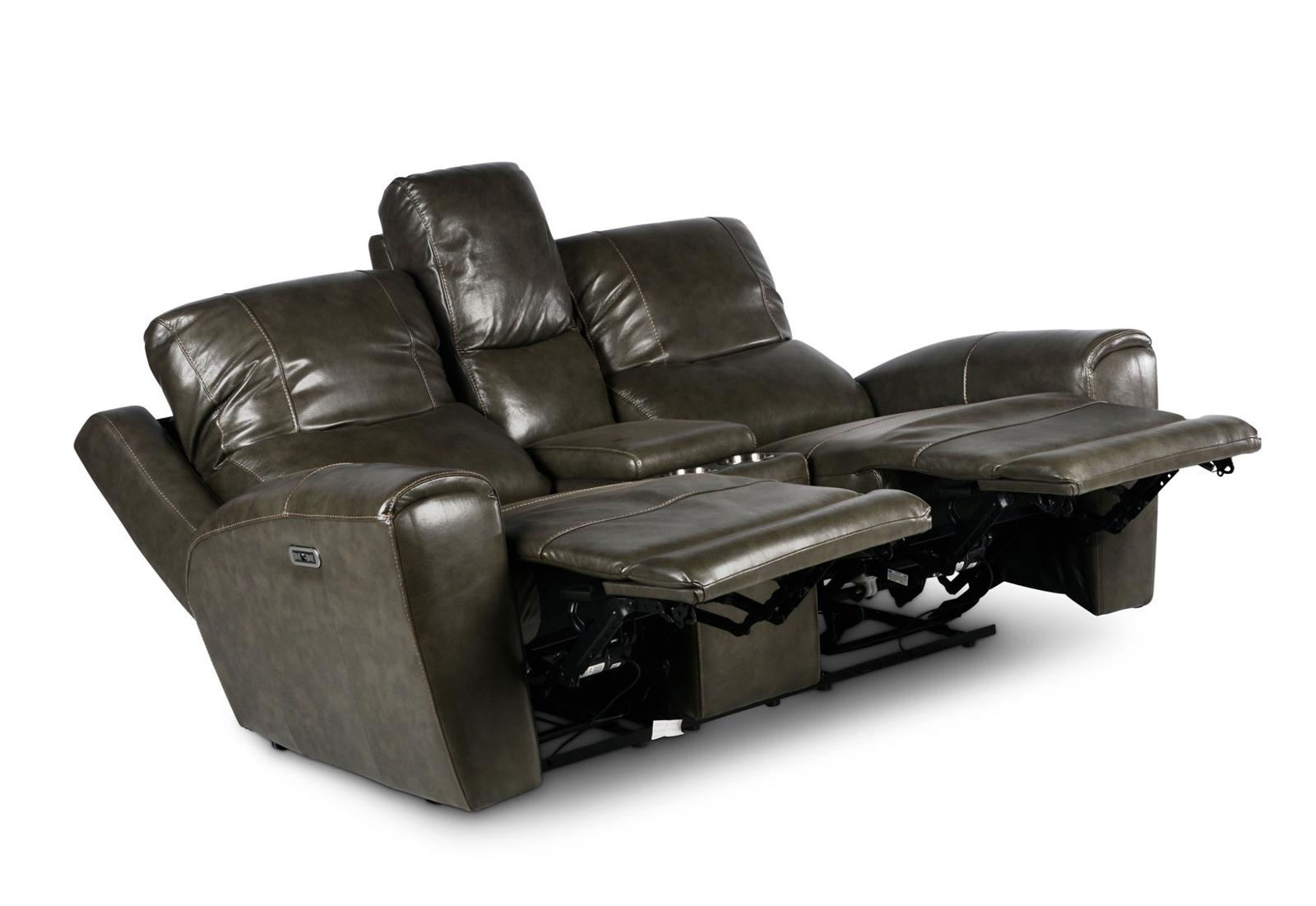 Steve Silver Laurel Leather Dual Power Reclining Console Loveseat in Grey - Luxury Home Furniture (MI)