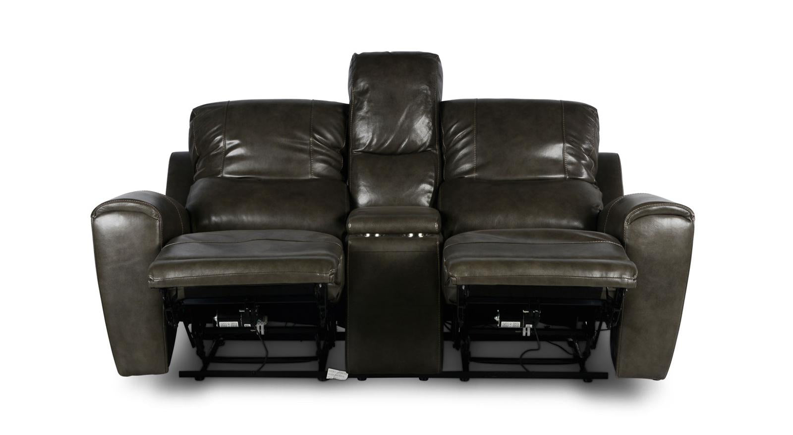 Steve Silver Laurel Leather Dual Power Reclining Console Loveseat in Grey - Luxury Home Furniture (MI)