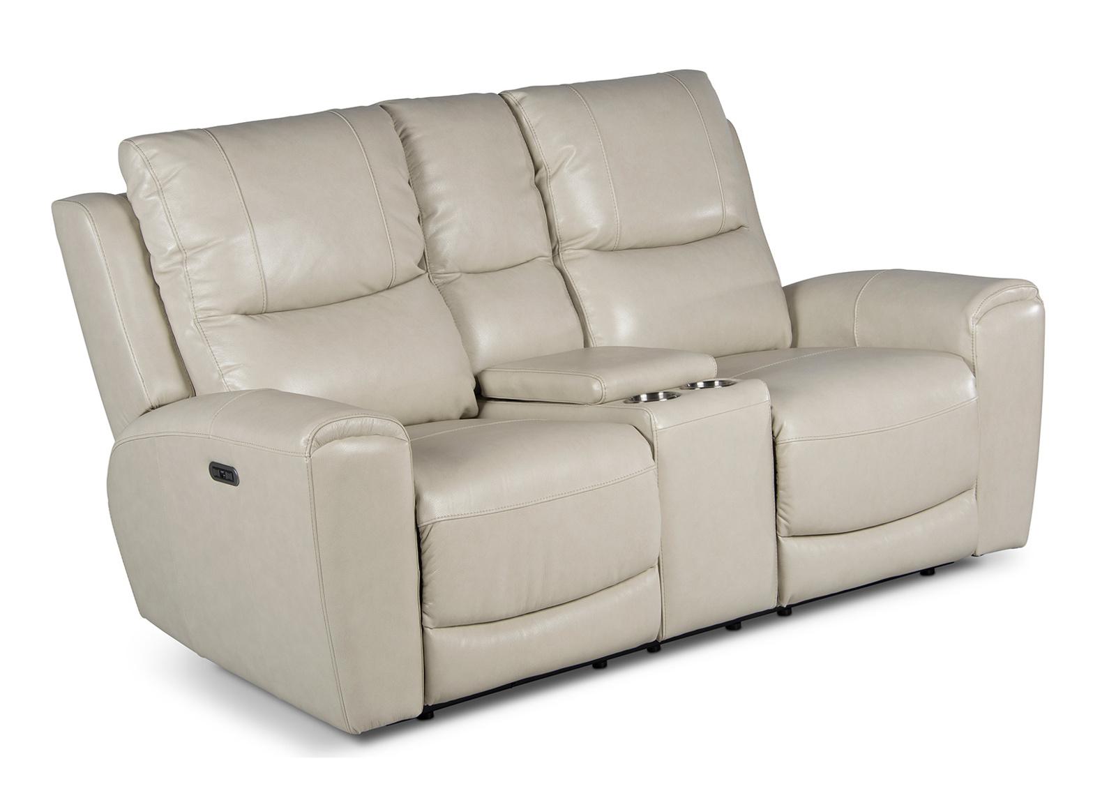 Steve Silver Laurel Leather Dual Power Reclining Console Loveseat in Ivory - Luxury Home Furniture (MI)