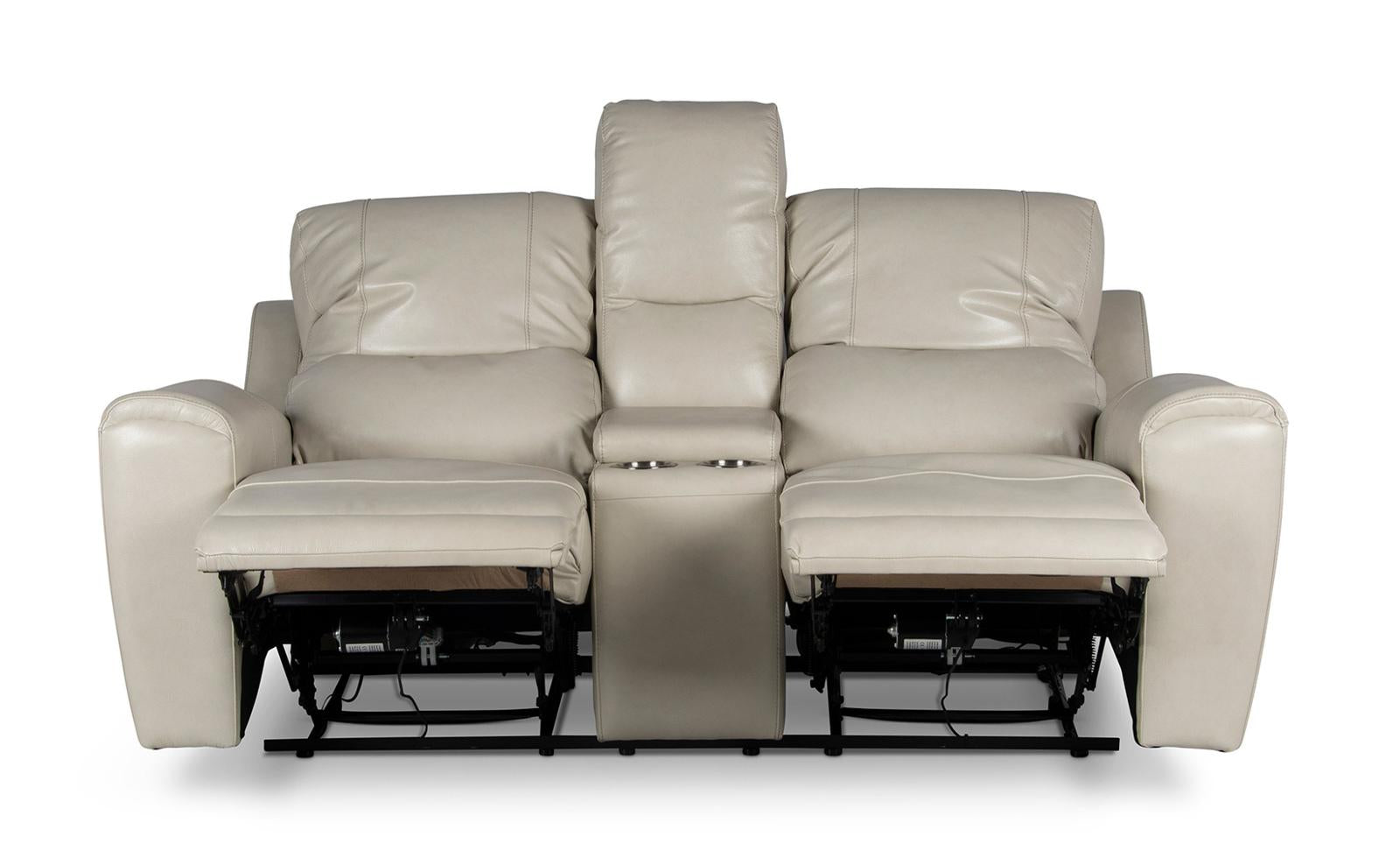 Steve Silver Laurel Leather Dual Power Reclining Console Loveseat in Ivory - Luxury Home Furniture (MI)