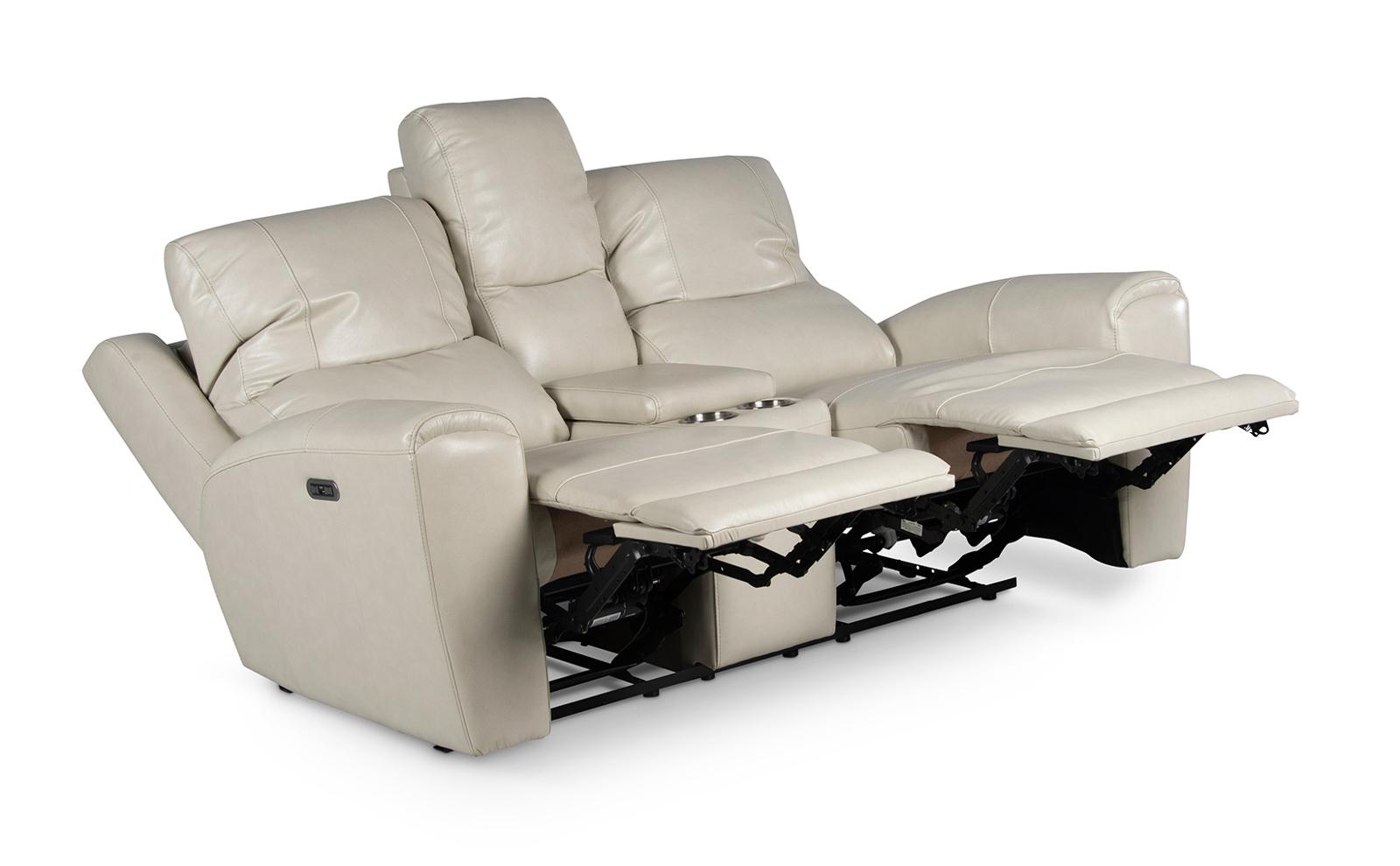 Steve Silver Laurel Leather Dual Power Reclining Console Loveseat in Ivory - Luxury Home Furniture (MI)