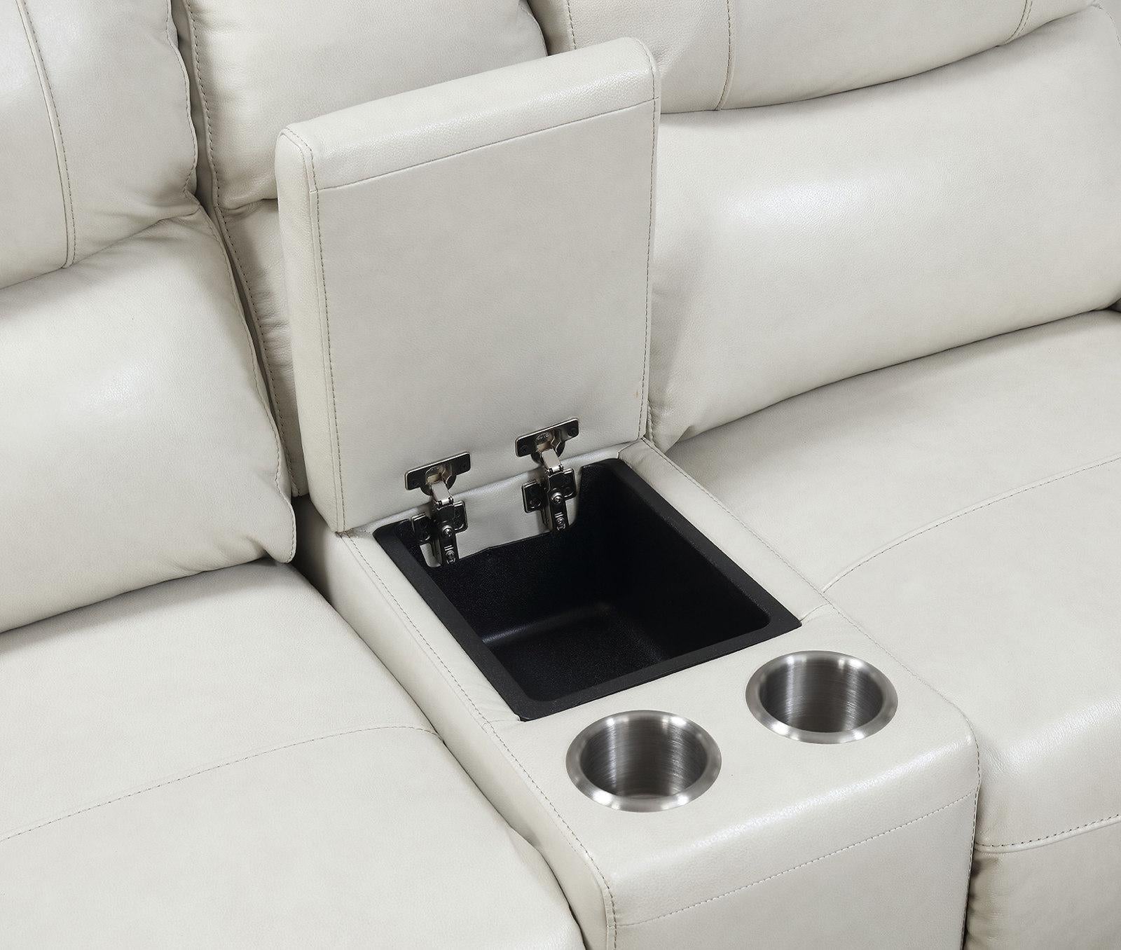 Steve Silver Laurel Leather Dual Power Reclining Console Loveseat in Ivory - Luxury Home Furniture (MI)