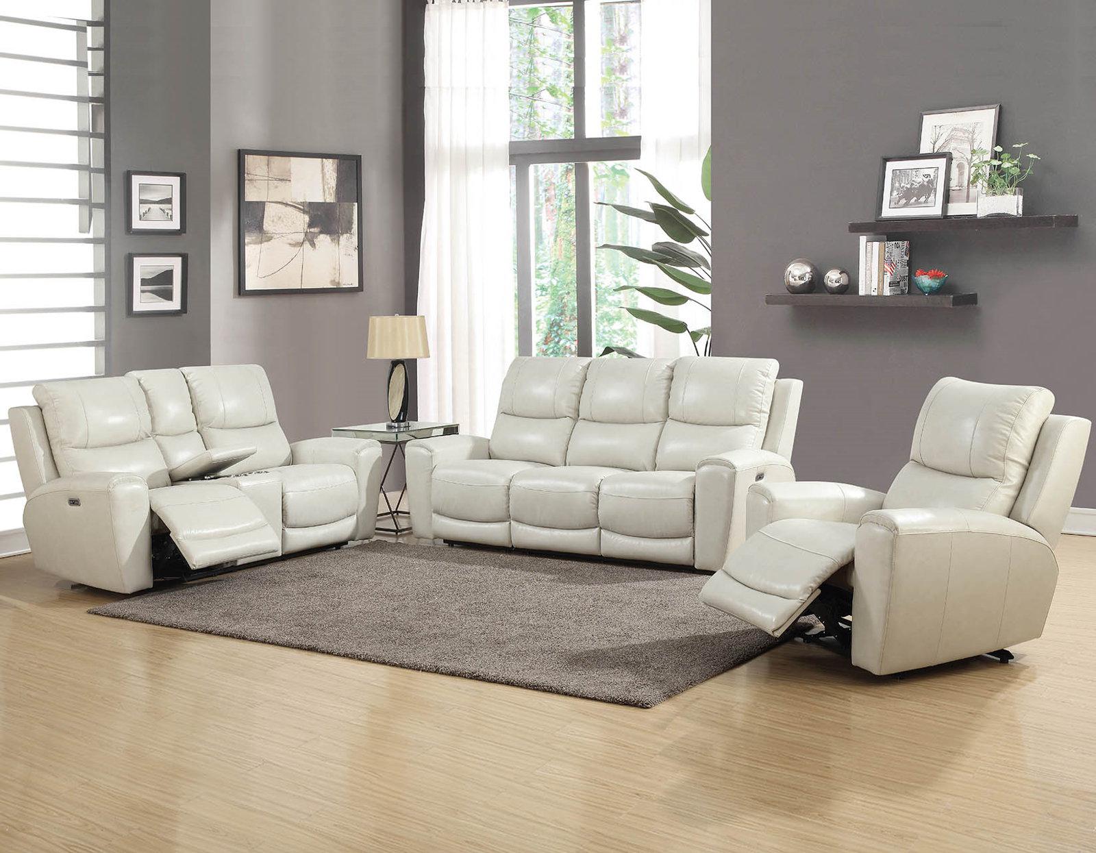 Steve Silver Laurel Leather Dual Power Reclining Sofa in Ivory - Luxury Home Furniture (MI)