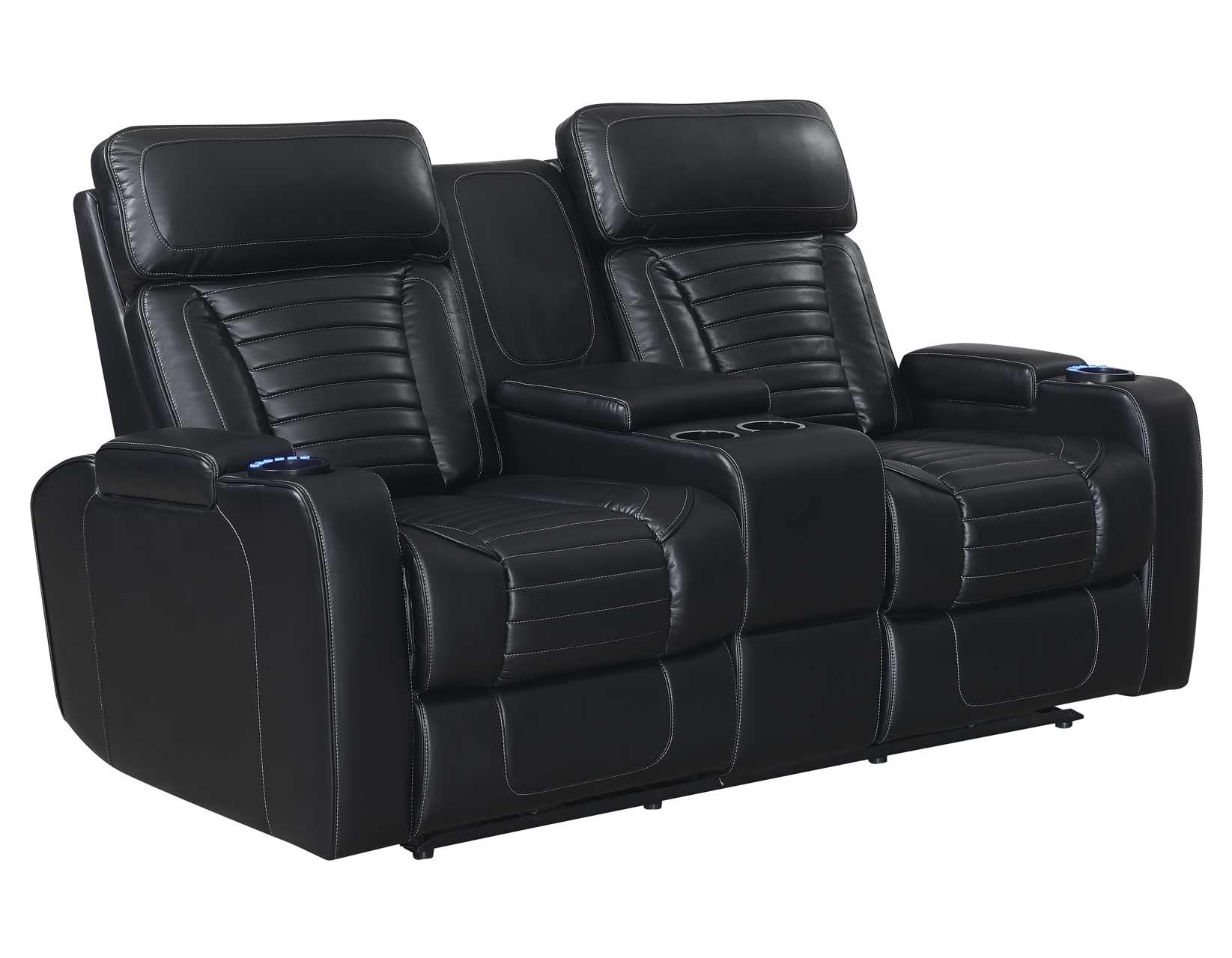 Steve Silver Lavon Dual Power Leatherette Console Loveseat in Midnight - Luxury Home Furniture (MI)