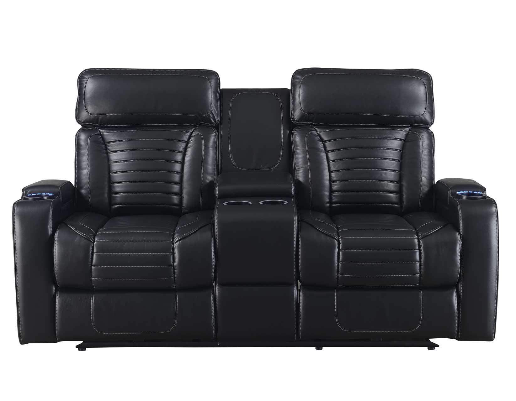 Steve Silver Lavon Dual Power Leatherette Console Loveseat in Midnight - Luxury Home Furniture (MI)