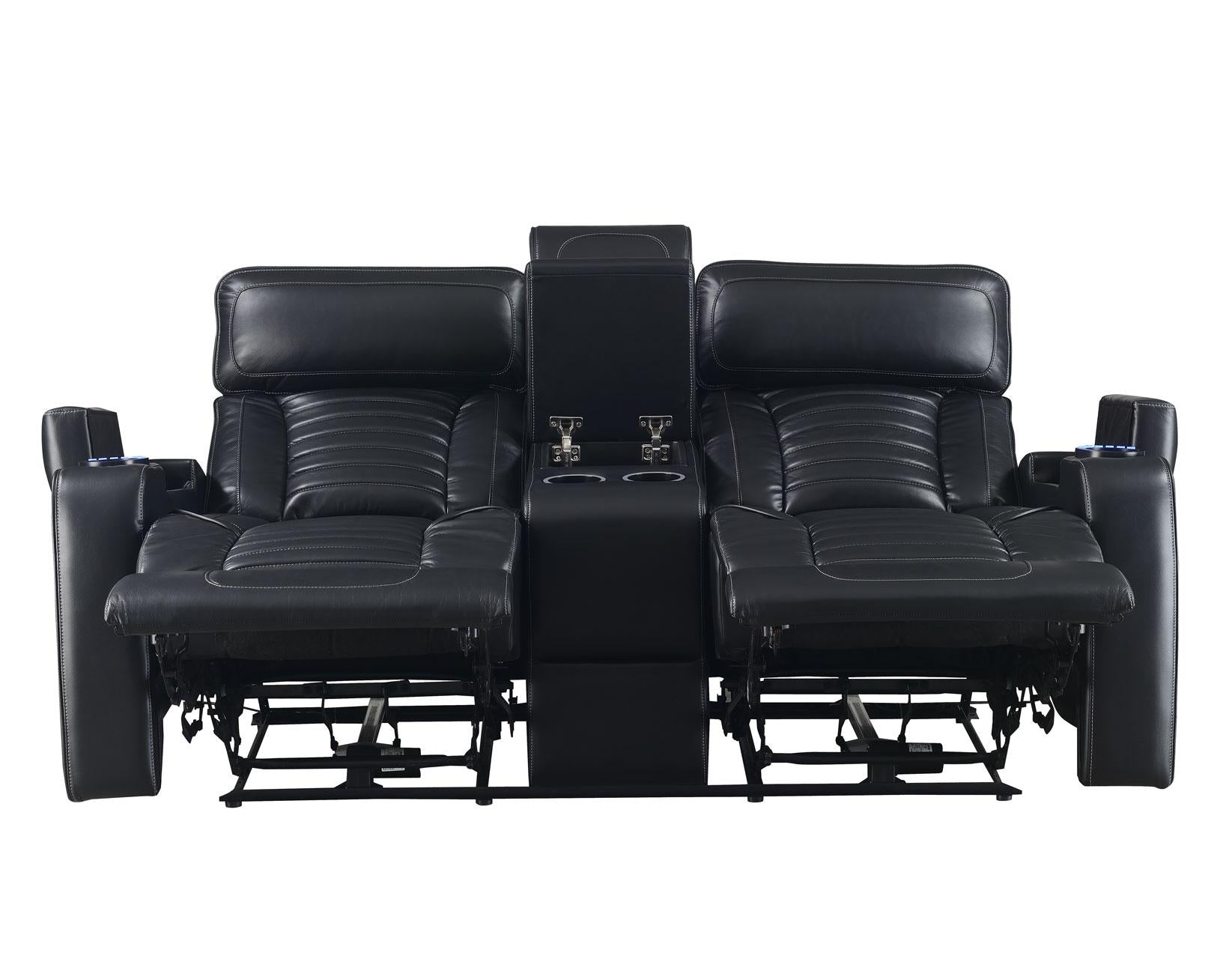 Steve Silver Lavon Dual Power Leatherette Console Loveseat in Midnight - Luxury Home Furniture (MI)