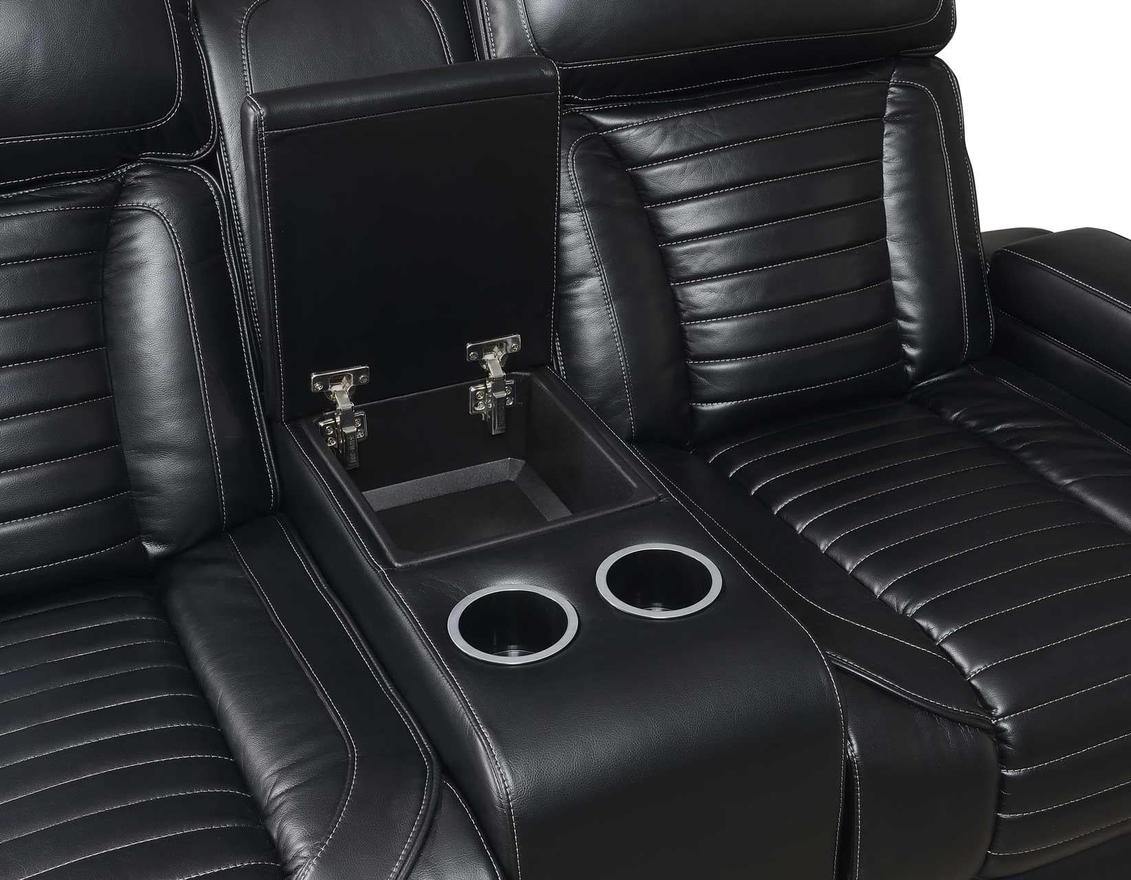 Steve Silver Lavon Dual Power Leatherette Console Loveseat in Midnight - Luxury Home Furniture (MI)