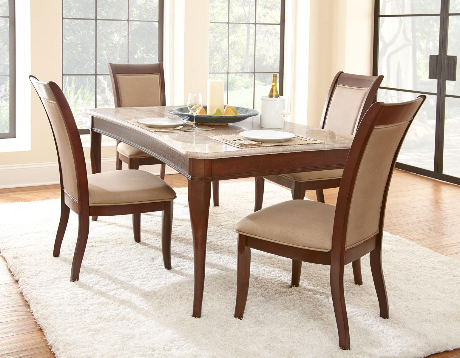 Steve Silver Marseille Marble Top Dining Table in Merlot Cherry - Luxury Home Furniture (MI)