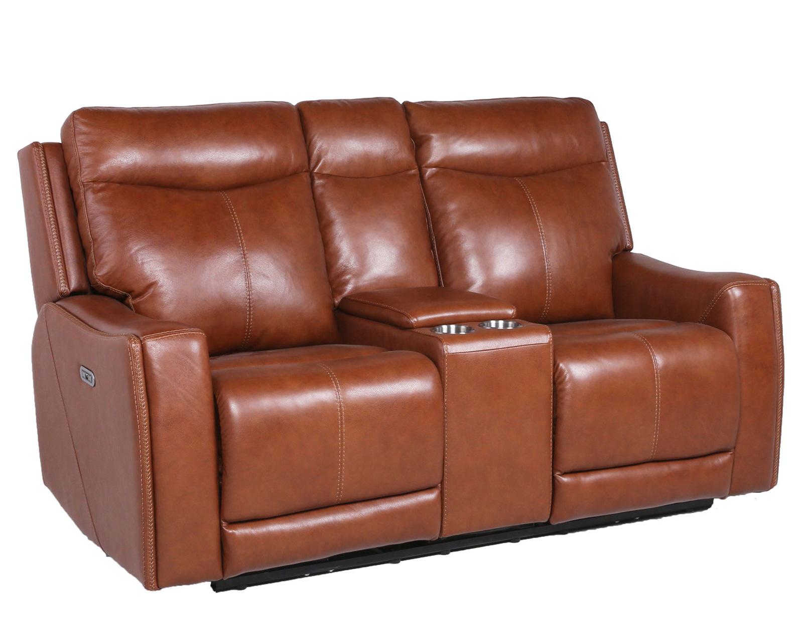 Steve Silver Natalia Leather Dual Power Reclining Console Loveseat in Coach - Luxury Home Furniture (MI)
