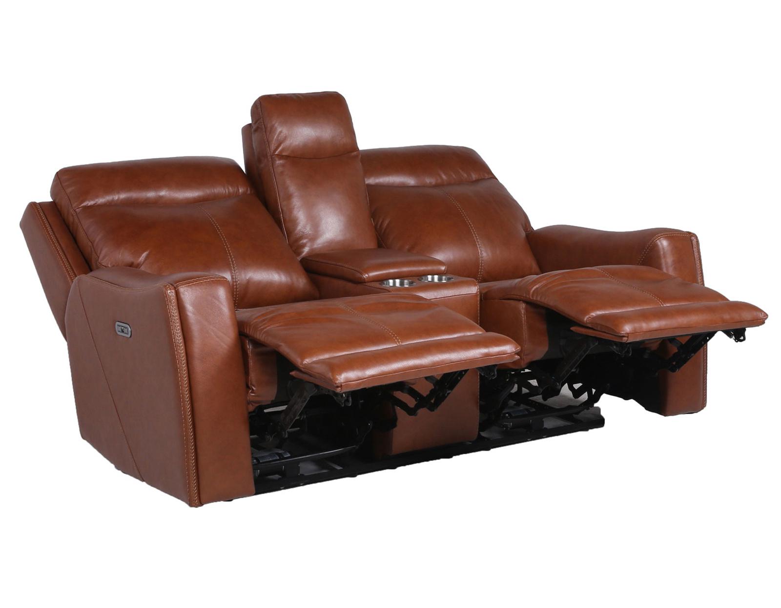 Steve Silver Natalia Leather Dual Power Reclining Console Loveseat in Coach - Luxury Home Furniture (MI)