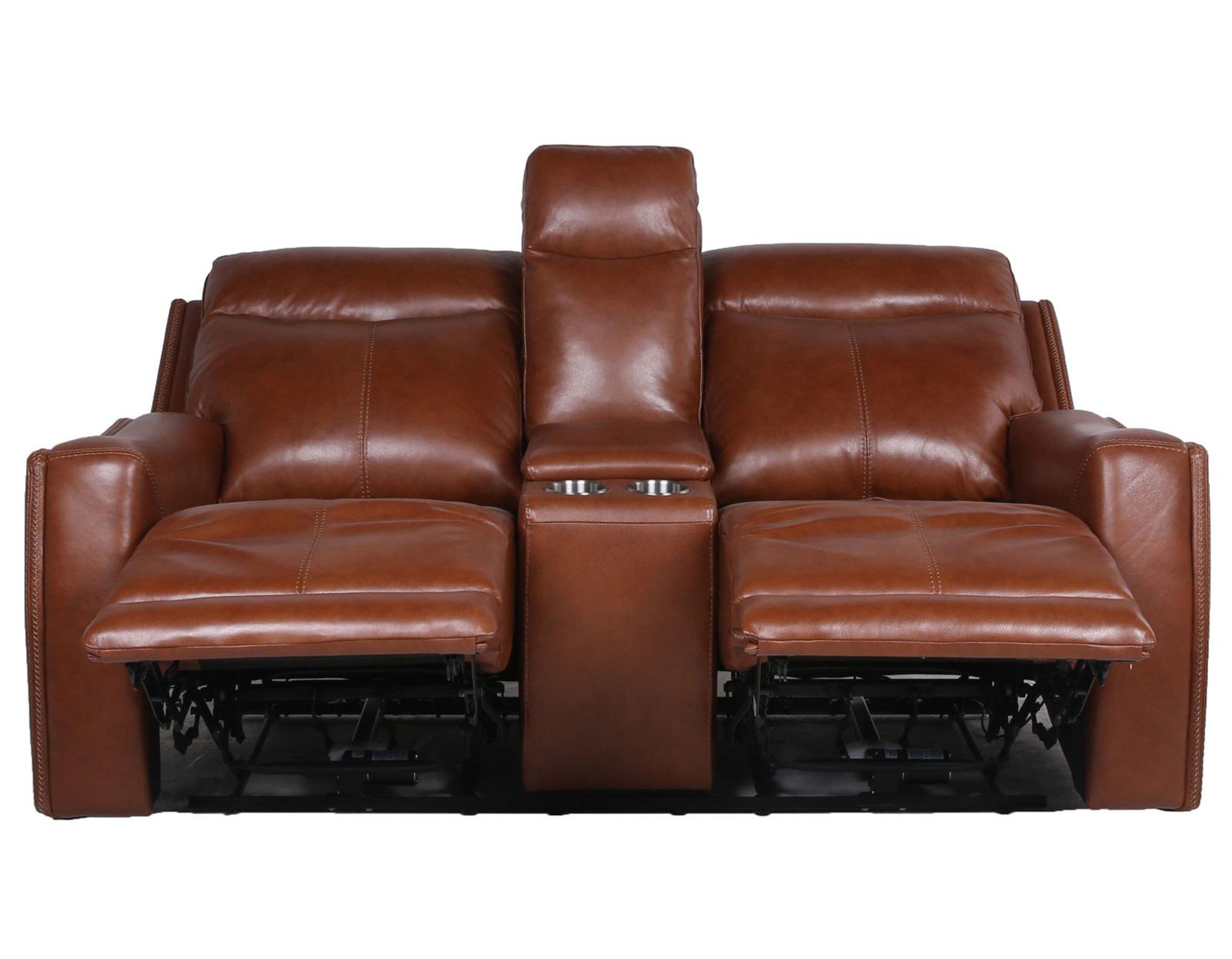 Steve Silver Natalia Leather Dual Power Reclining Console Loveseat in Coach - Luxury Home Furniture (MI)