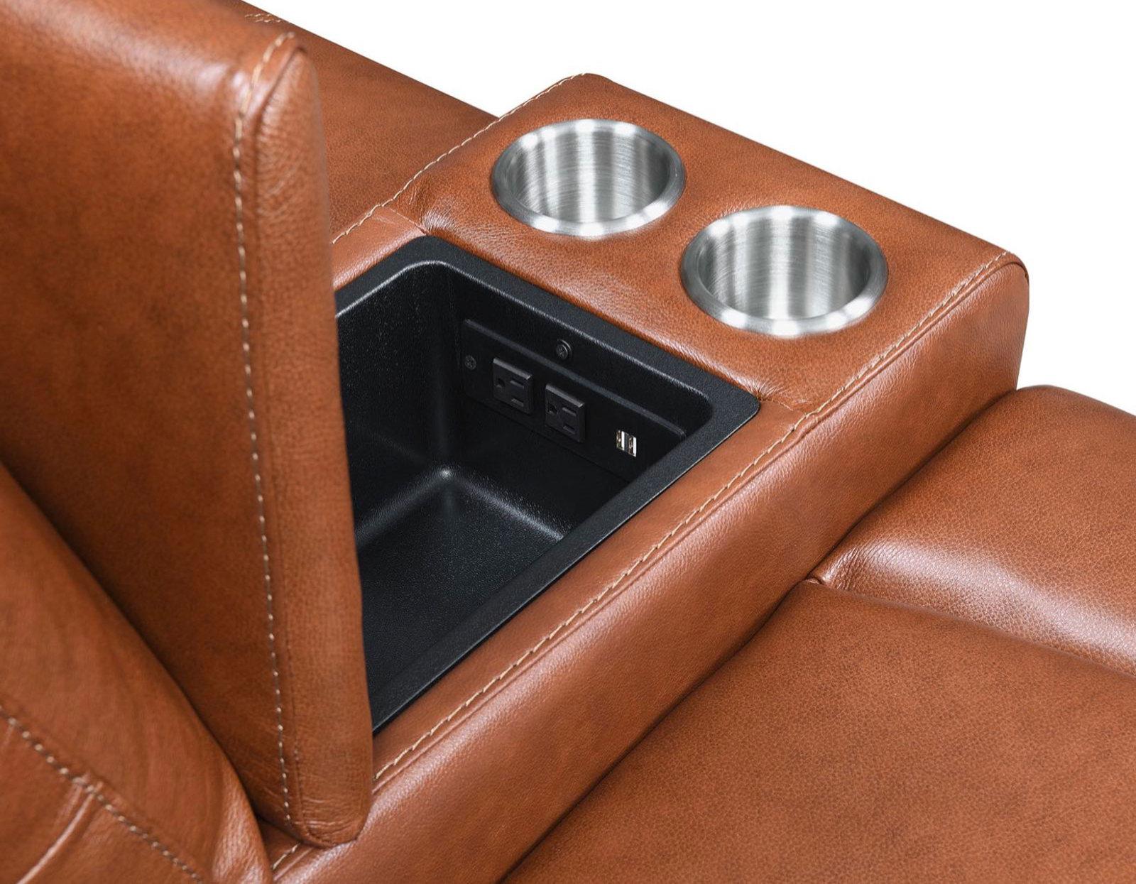 Steve Silver Natalia Leather Dual Power Reclining Console Loveseat in Coach - Luxury Home Furniture (MI)