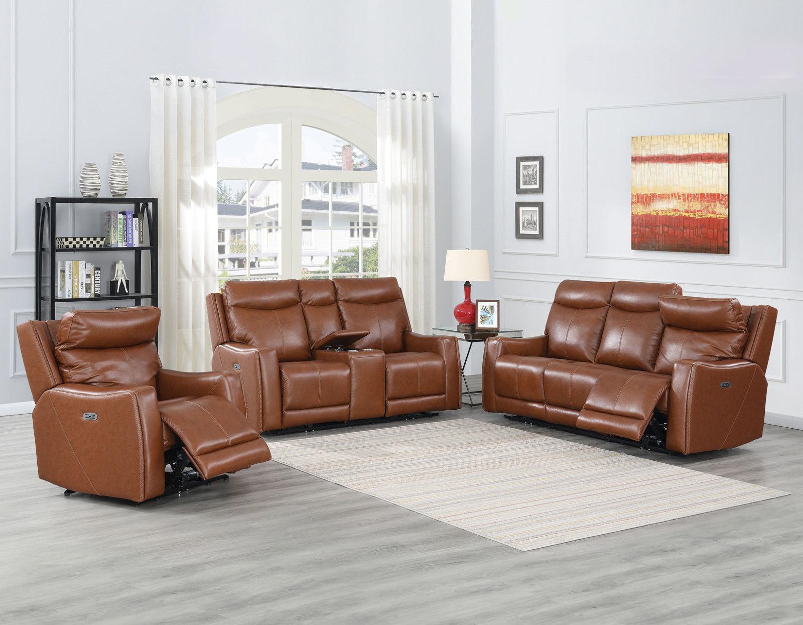 Steve Silver Natalia Leather Dual Power Reclining Sofa in Coach - Luxury Home Furniture (MI)