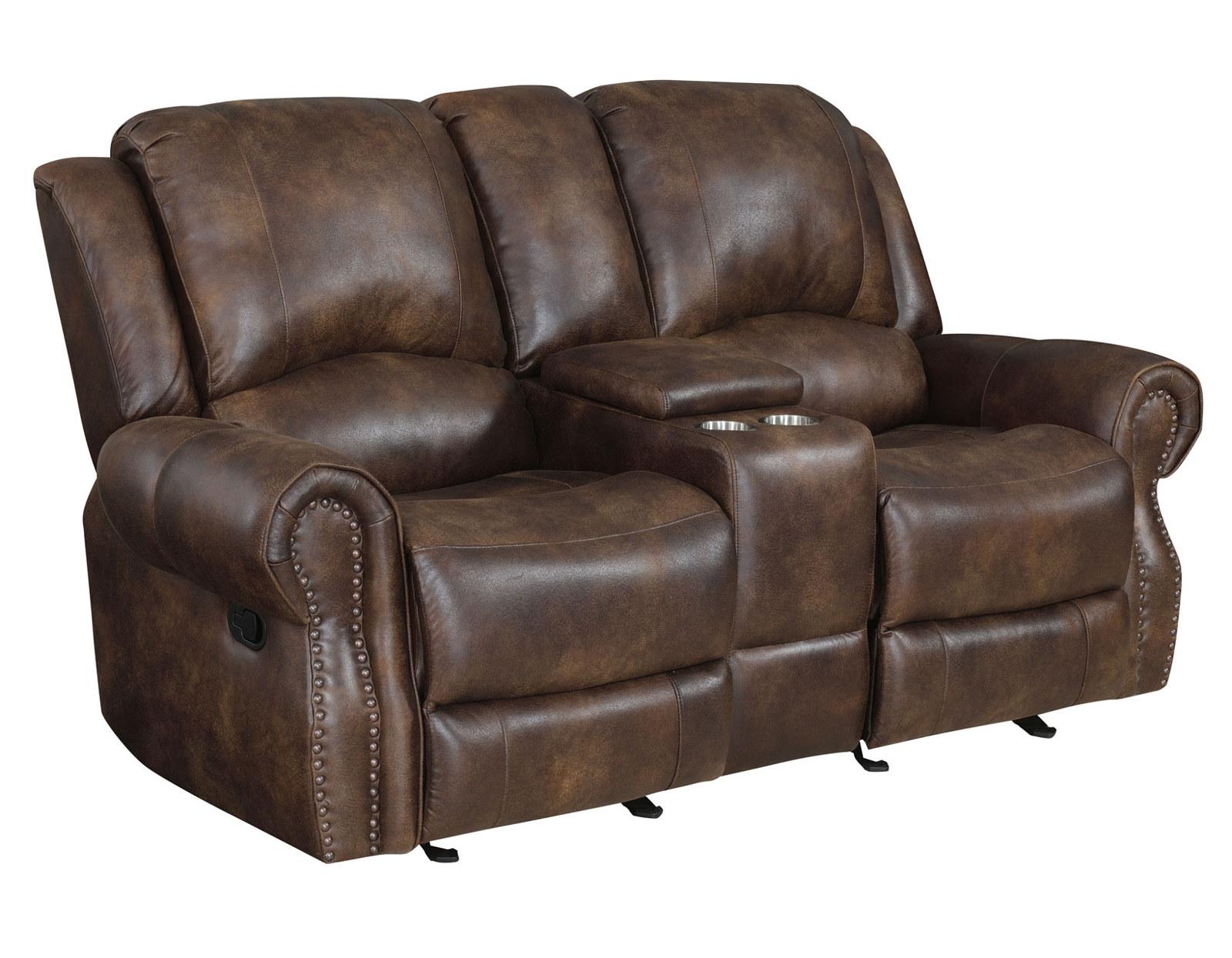 Steve Silver Navarro Manual Reclining Console Loveseat in Saddle Brown