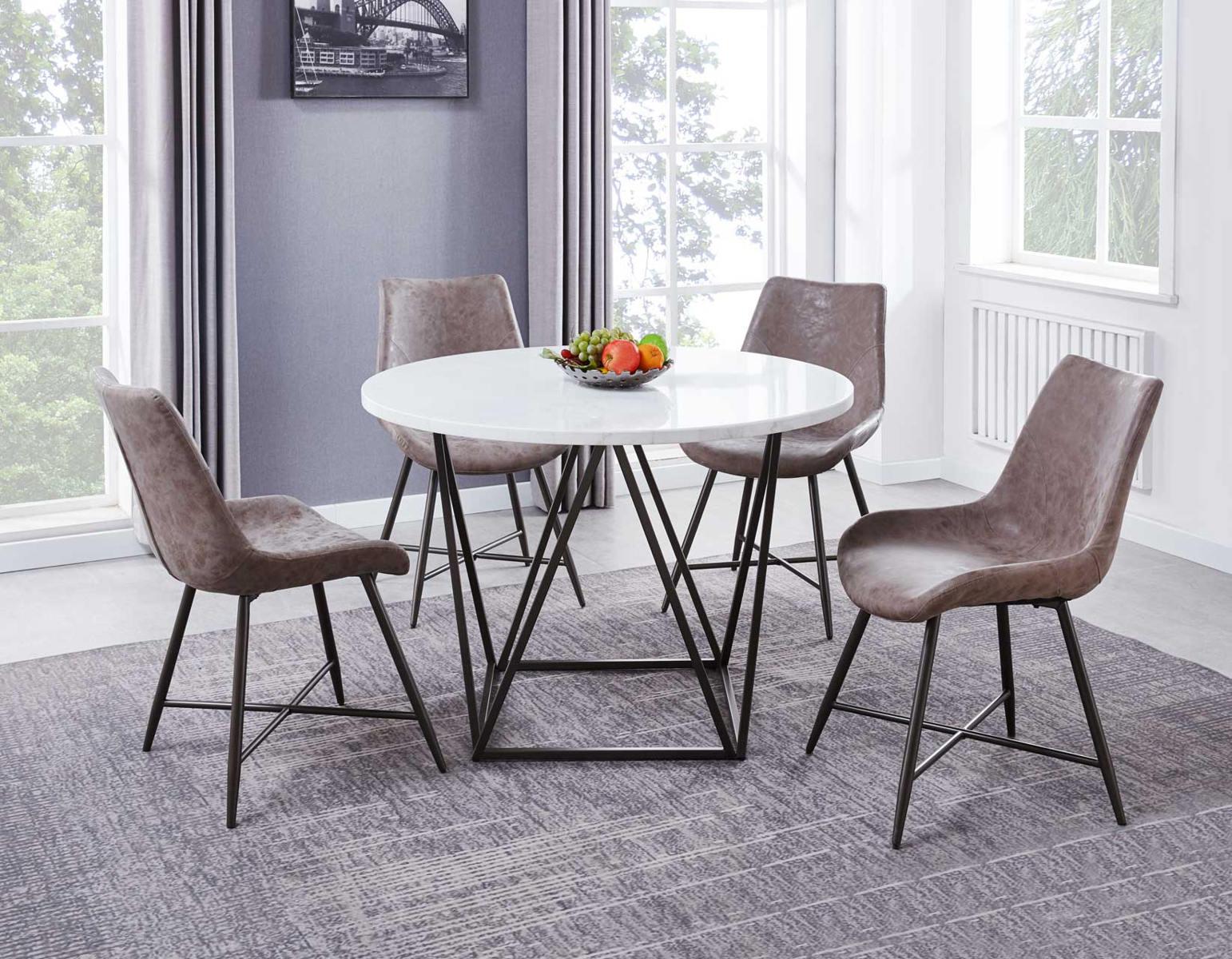 Steve Silver Ramona White Marble Top Round Dining Table in Deep Bronze - Luxury Home Furniture (MI)