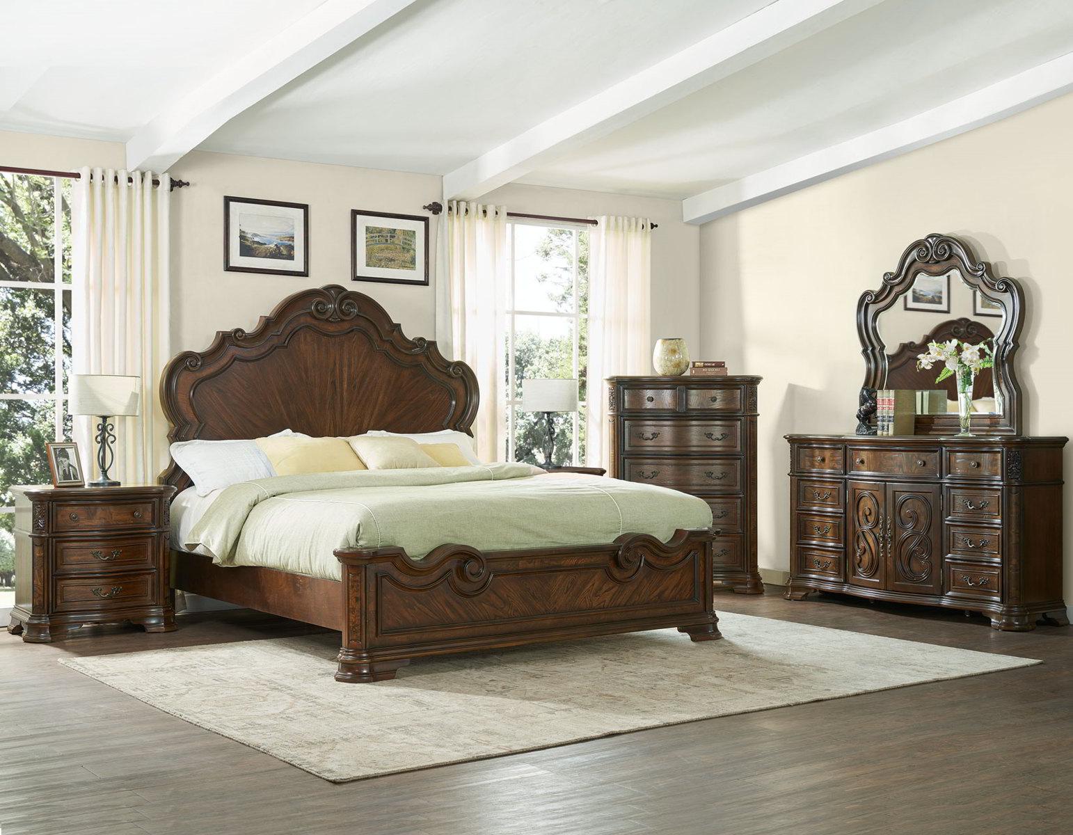Steve Silver Royale King Panel Bed in Brown Cherry - Luxury Home Furniture (MI)