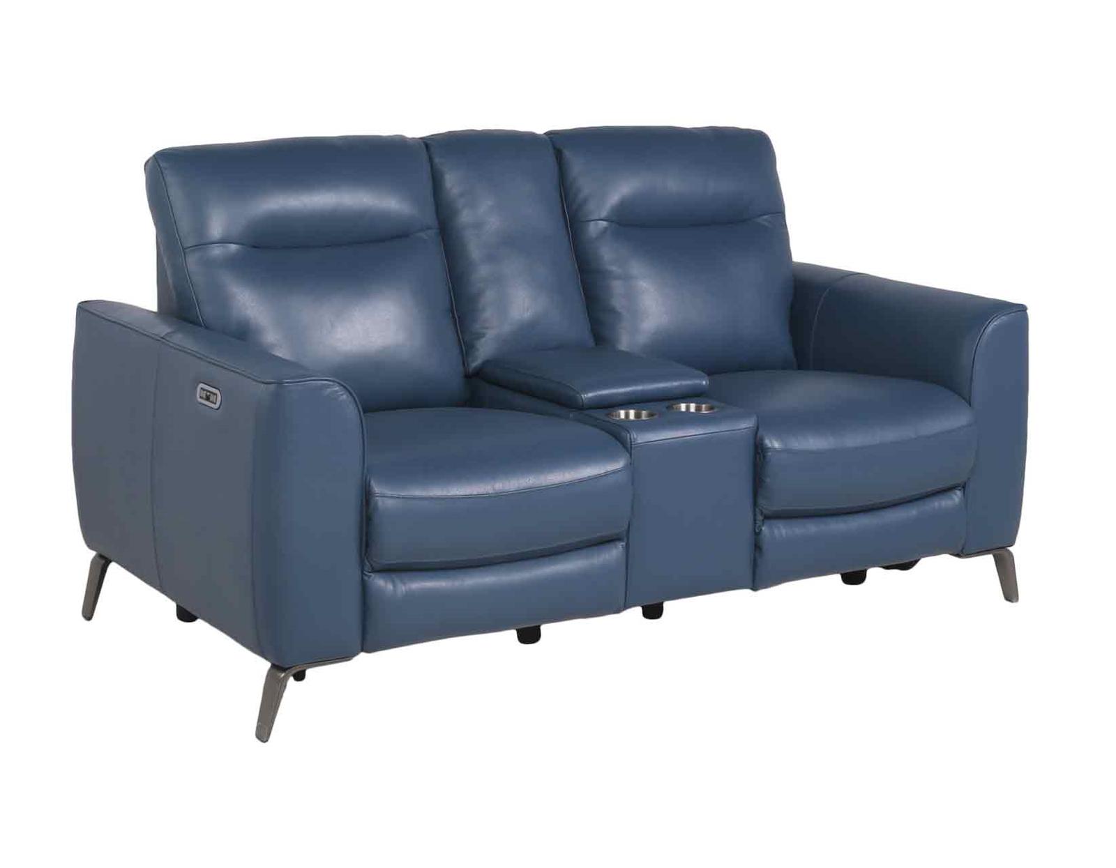 Steve Silver Sansa Leather Dual Power Reclining Console Loveseat in Ocean Blue - Luxury Home Furniture (MI)