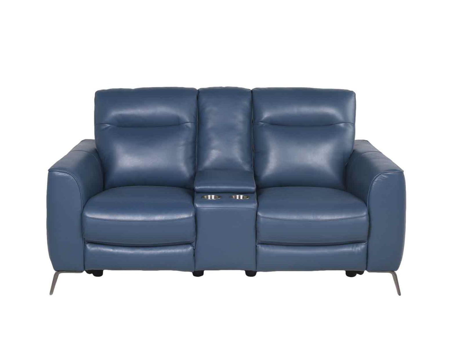Steve Silver Sansa Leather Dual Power Reclining Console Loveseat in Ocean Blue - Luxury Home Furniture (MI)