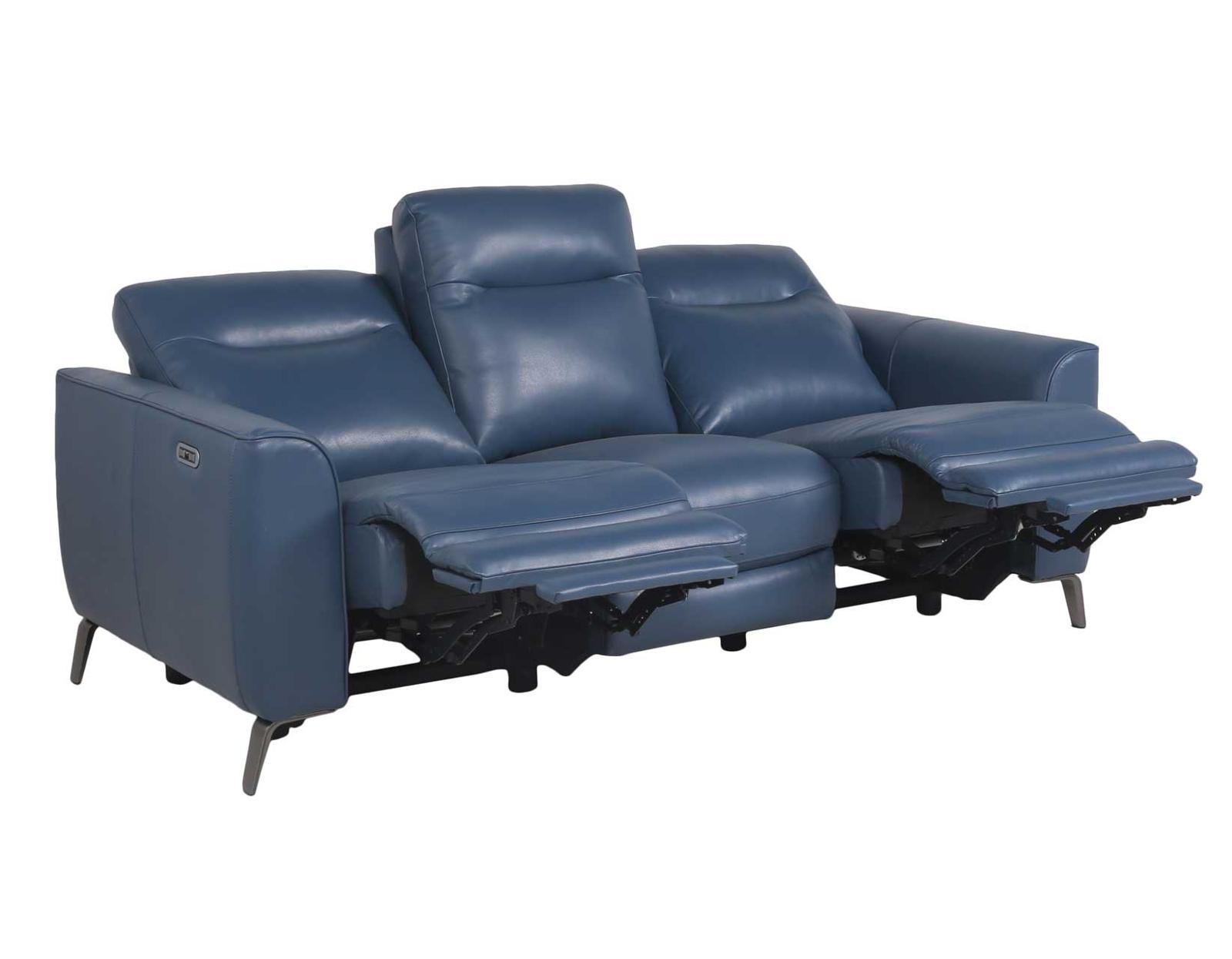 Steve Silver Sansa Leather Dual Power Reclining Sofa in Ocean Blue - Luxury Home Furniture (MI)