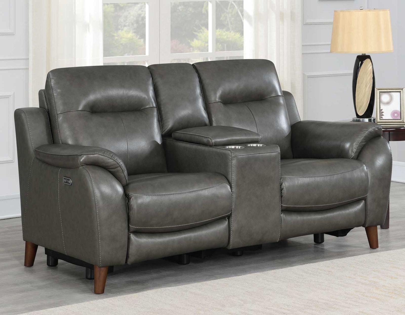 Steve Silver Trento Dual Power Leather Reclining Console Loveseat in Charcoal