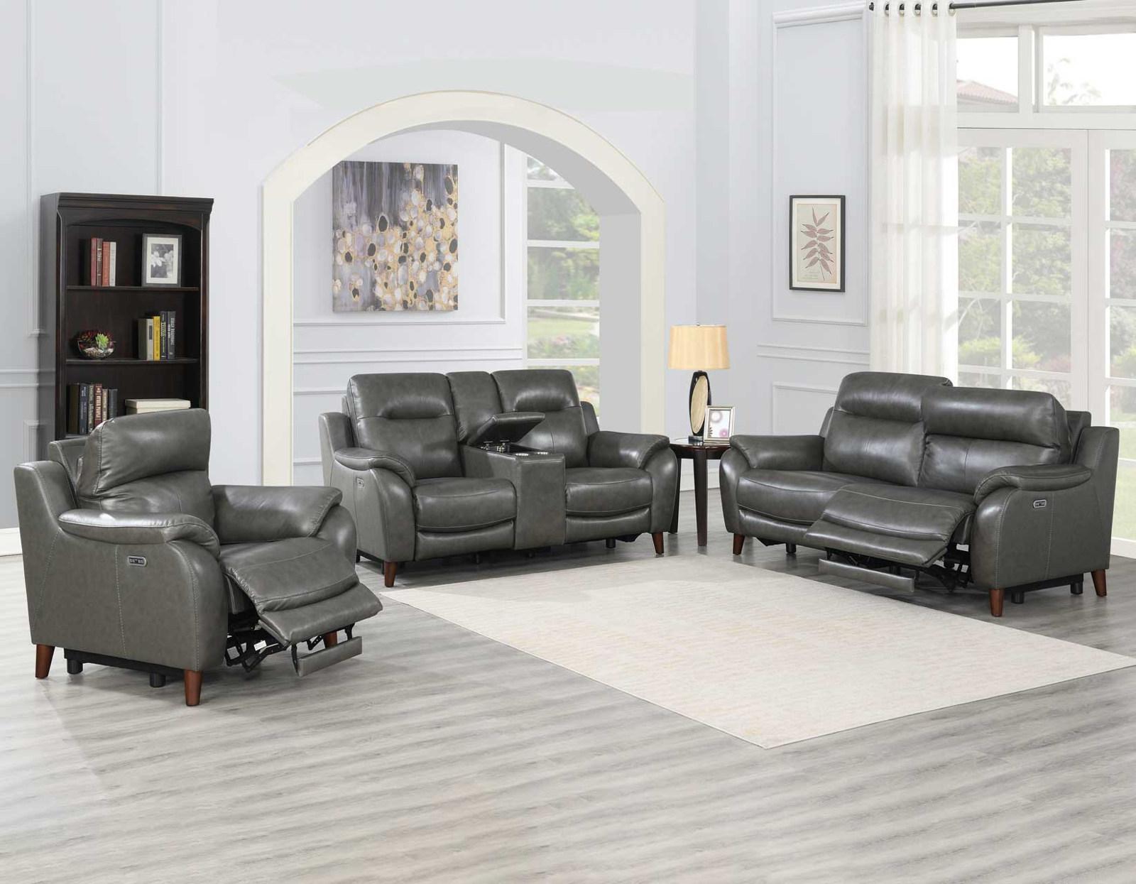 Steve Silver Trento Dual Power Leather Reclining Console Loveseat in Charcoal