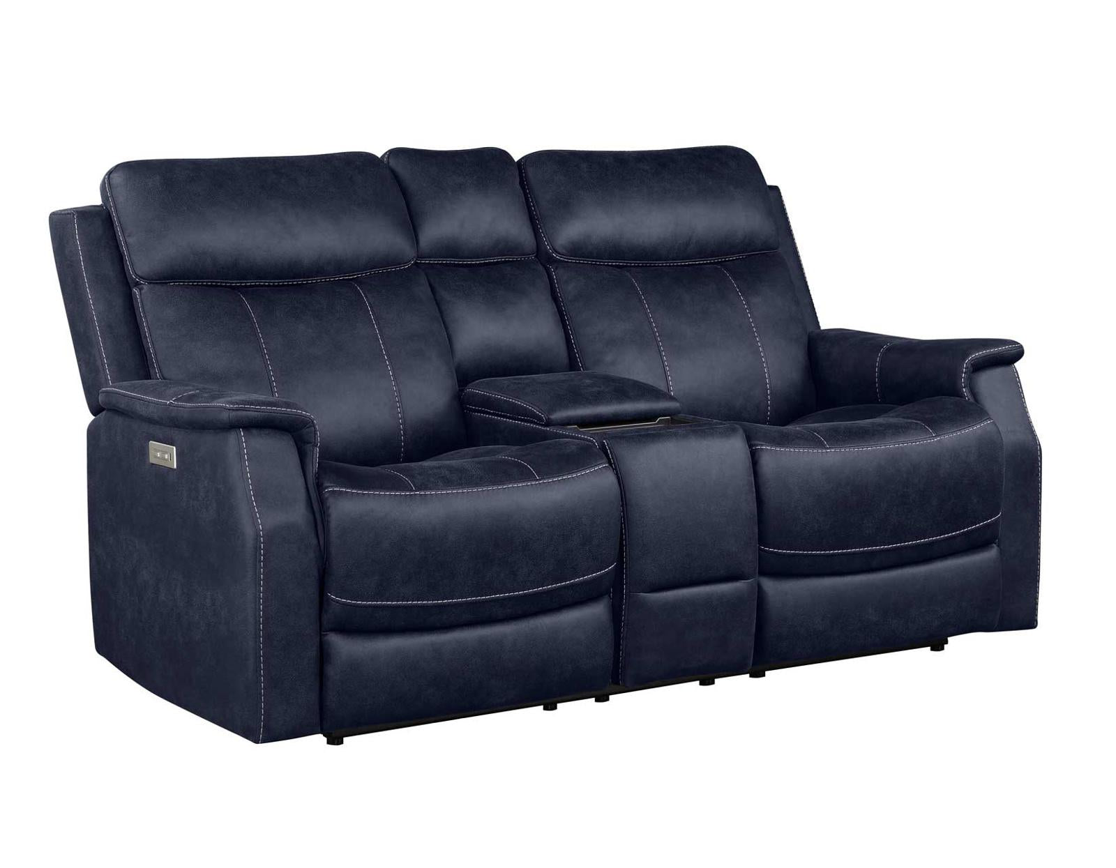 Steve Silver Valencia Dual Power Leatherette Reclining Console Loveseat in Ocean Blue - Luxury Home Furniture (MI)