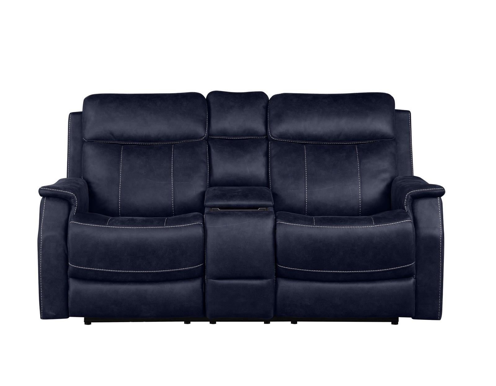 Steve Silver Valencia Dual Power Leatherette Reclining Console Loveseat in Ocean Blue - Luxury Home Furniture (MI)